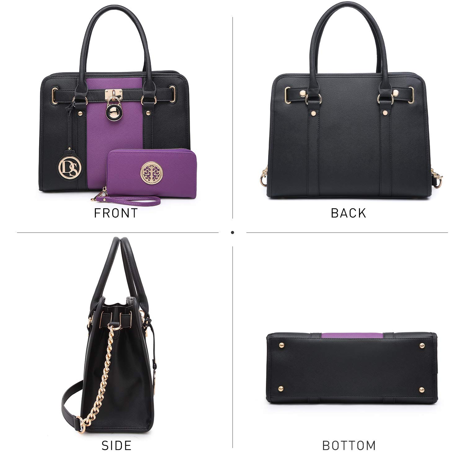 Dasein Vegan Leather Two Tone Satchel Handbag for Women - Large Shoulder Bag & Matching Wallet Set - Perfect for Work, Travel, and Everyday Use