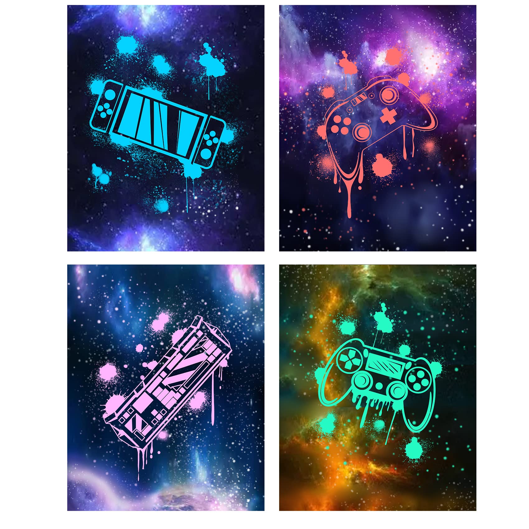 Maxee 8x10 Inch Galaxy Themed Posters - Set of 4 Unframed Wall Art for Boys Room, Gaming Room & Bedroom Decor | Colorful Space-Themed Pictures Perfect for Teen Bedrooms, Game Rooms & Man Caves