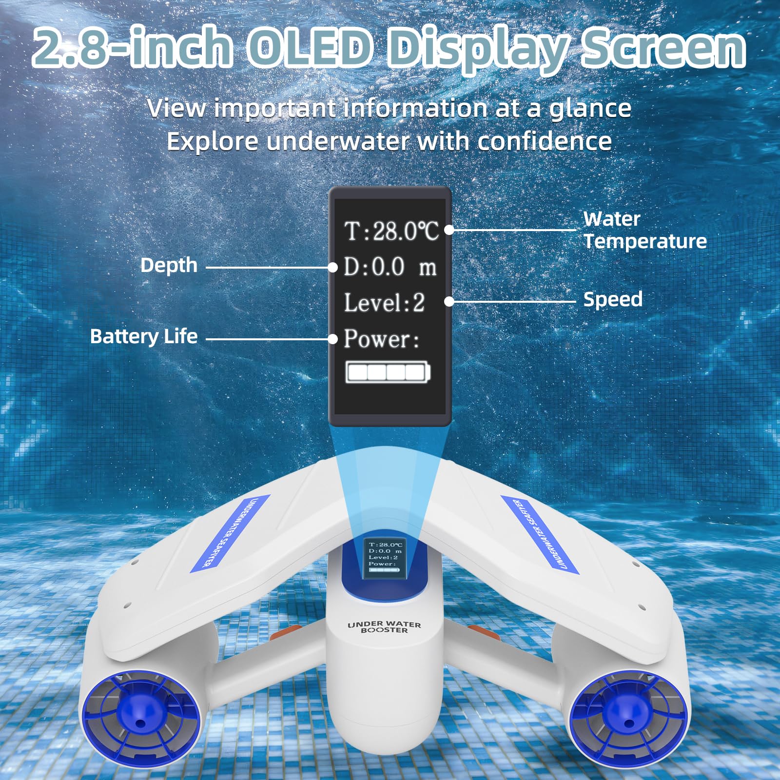 Premium Underwater Scooter for Adults & Kids - 2 Speed Modes, 26LBS Thrust, Action Camera Mount - Portable Water Scooter for Snorkeling, Scuba Diving, Pool & Lake Adventures - Waterproof & Lightweight Design for Easy Travel - Perfect for Family Vacations, Beach Trips & Underwater Exploration