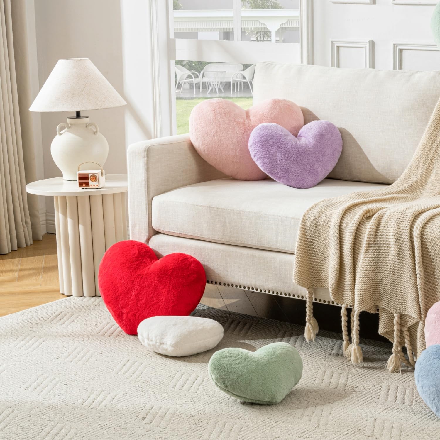 Heart Shaped Throw Pillows - Super Soft Faux Rabbit Fur Cushion for Valentine's Day, Wedding & Home Decor - Perfect Gift for Women & Girls | Bedroom, Living Room, Sofa Decor