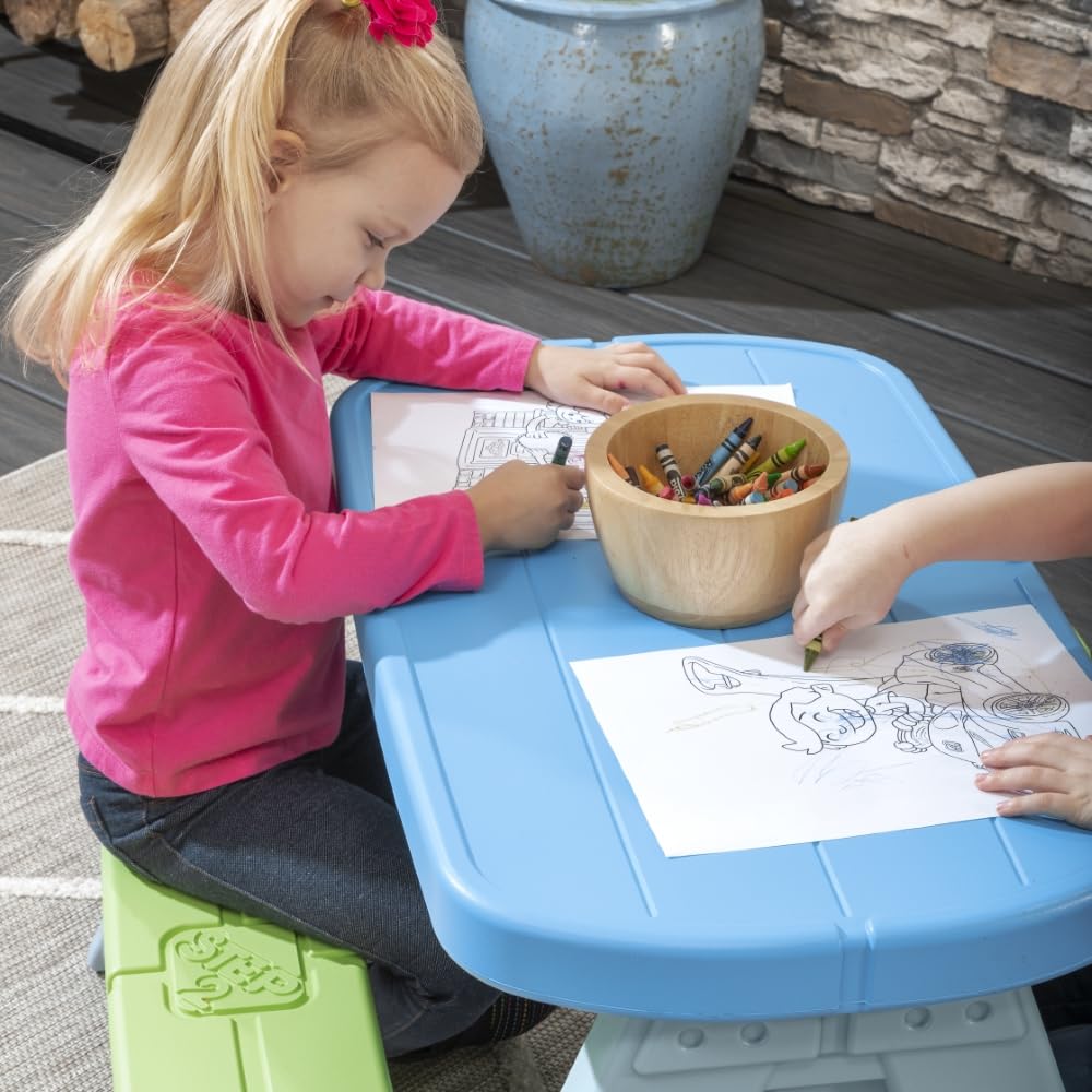 Step2 Sun & Shadel Kids Picnic Table with Removable Umbrella - Durable Plastic Indoor/Outdoor Play Table for Toddlers Ages 1.5-4 Years - Fits 4 Children - Perfect for Backyard, Patio, Playroom & Preschool Activities