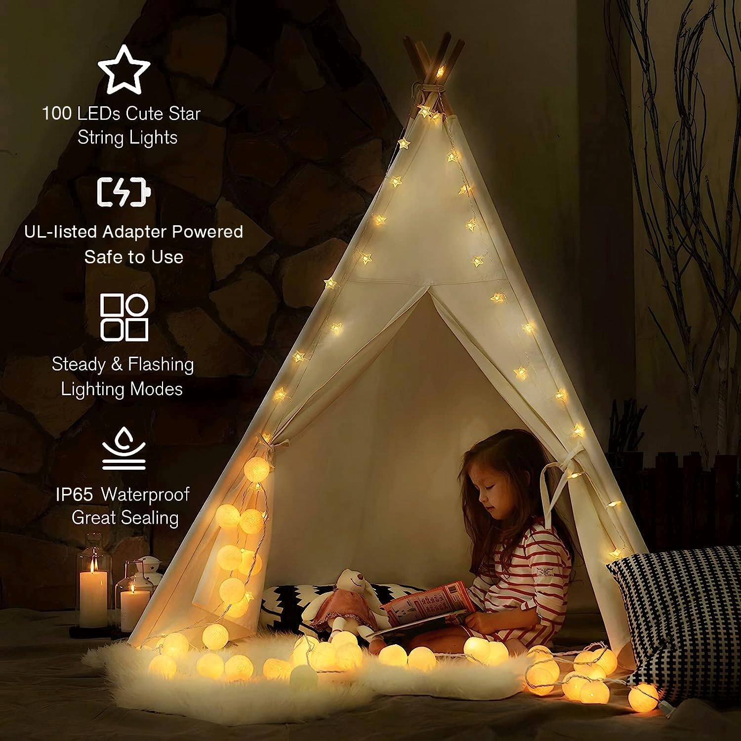 100 LED Star String Lights - 33ft Waterproof Fairy Lights with Remote & Timer, Warm White for Bedroom, Wedding, Party, Garden, Patio, Tent (Indoor/Outdoor Decor) - Perfect for Romantic Nights & Holiday Lighting