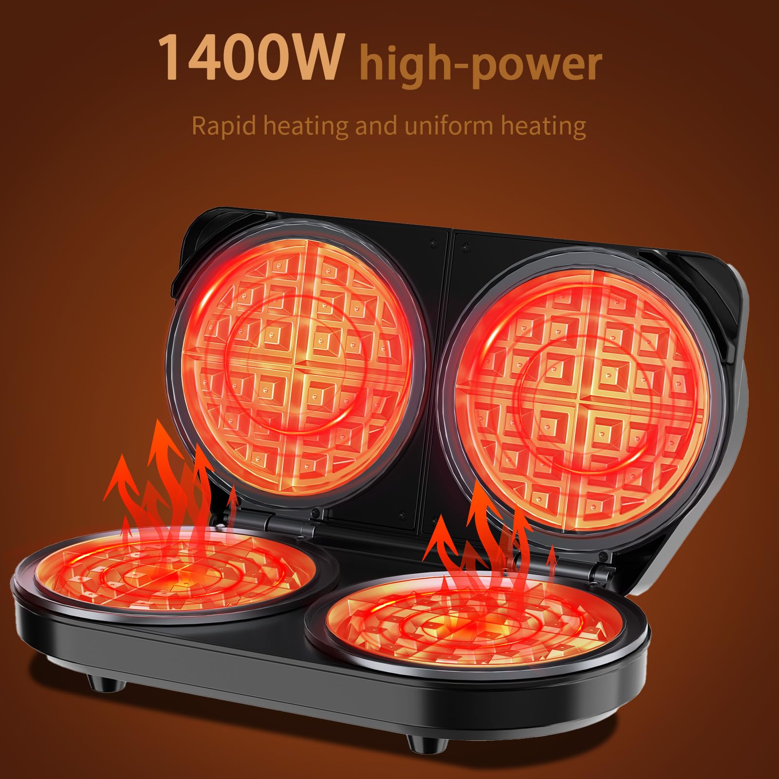 YASHE 1400W Belgian Waffle Maker - 6 Inch Double Waffle Iron with Nonstick Plates, Adjustable Temperature & Cool-Touch Handles - Perfect for Breakfast, Brunch, Snacks & Family Gatherings - Stainless Steel Waffle Machine for Home & Restaurant Use