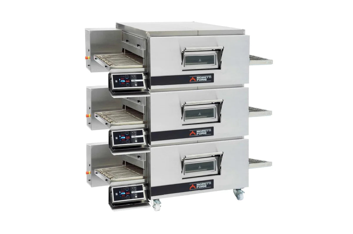 AMPTO TT98E3 Electric Conveyor Pizza Oven - 44'' x 32'' x 3'' Commercial 3-Deck Oven for Restaurants, Pizzerias & Catering - Fast, Even Baking for Pizzas, Bread & Pastries
