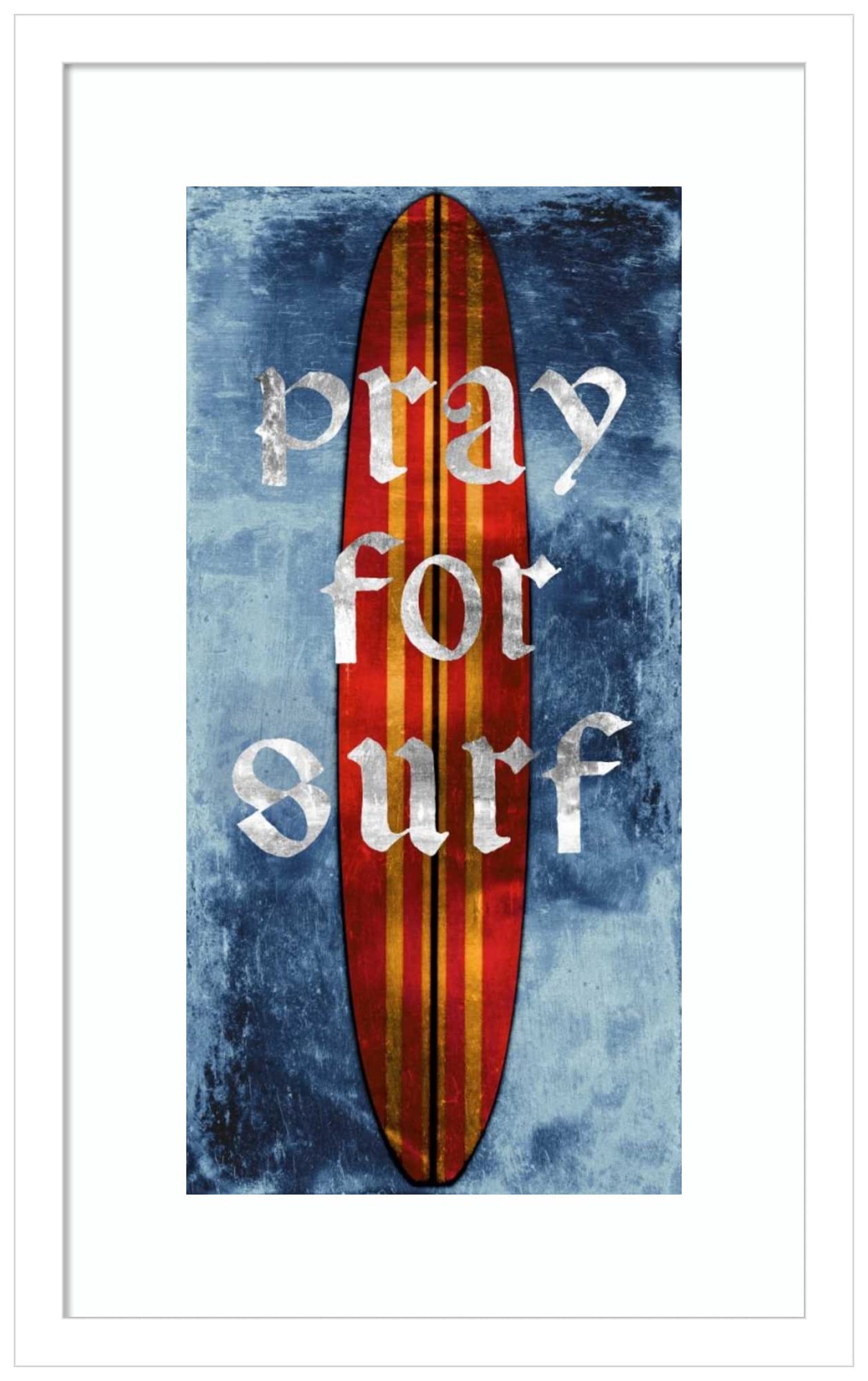 Amanti Art Wood Framed Surfboard Wall Art Print 'Pray for Surf' by Charlie Carter - 13x21 Inches, White Frame - Beach Decor for Coastal Homes, Surf Shops & Vacation Rentals