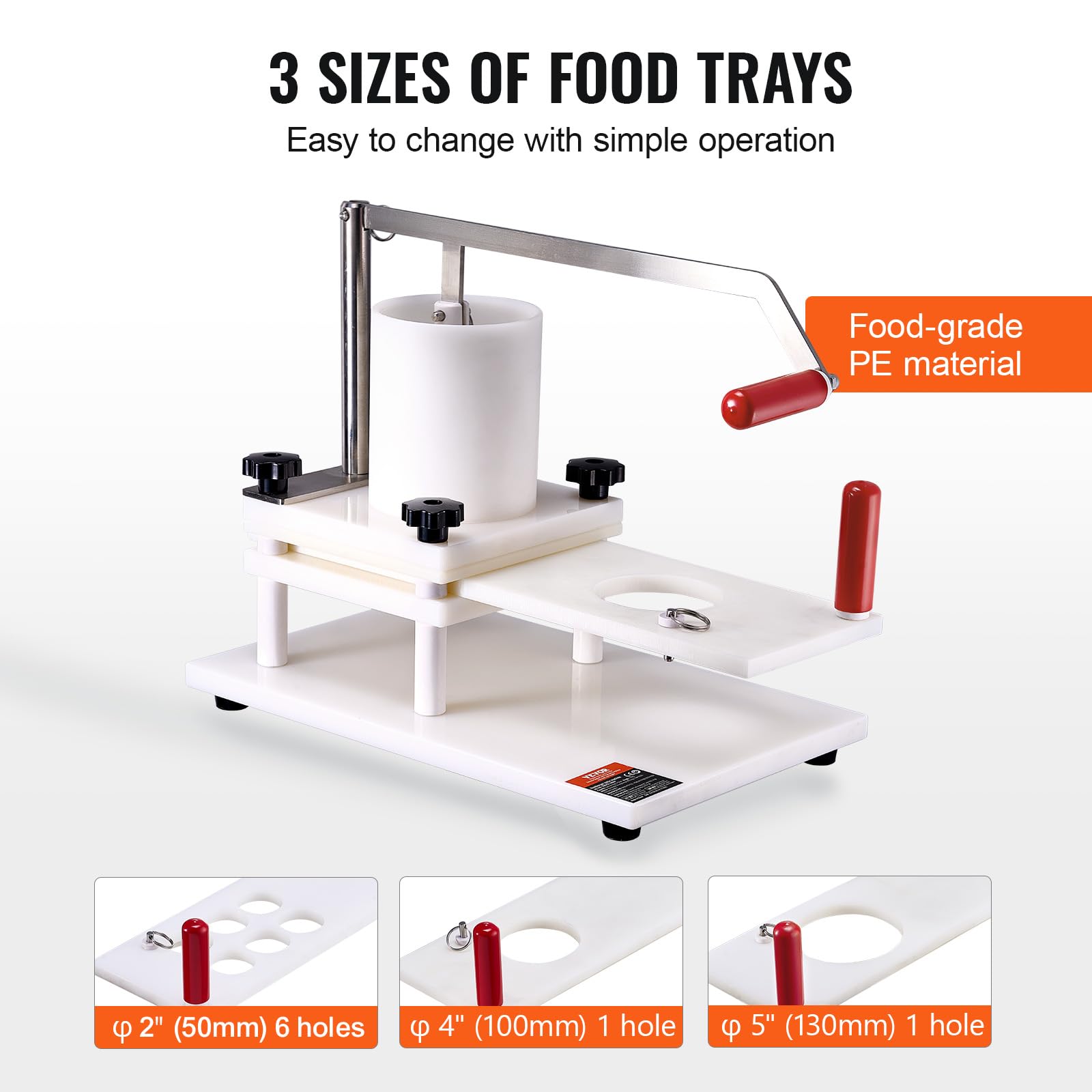 VEVOR Commercial Hamburger Patty Maker Machine - 3 Convertible Molds (2/4/5-inch) for Beef, Chicken & Veggie Patties - 1.5KG Large Capacity Hopper with Handle & Patty Paper - Perfect for Restaurants, Food Trucks & Home BBQ Parties