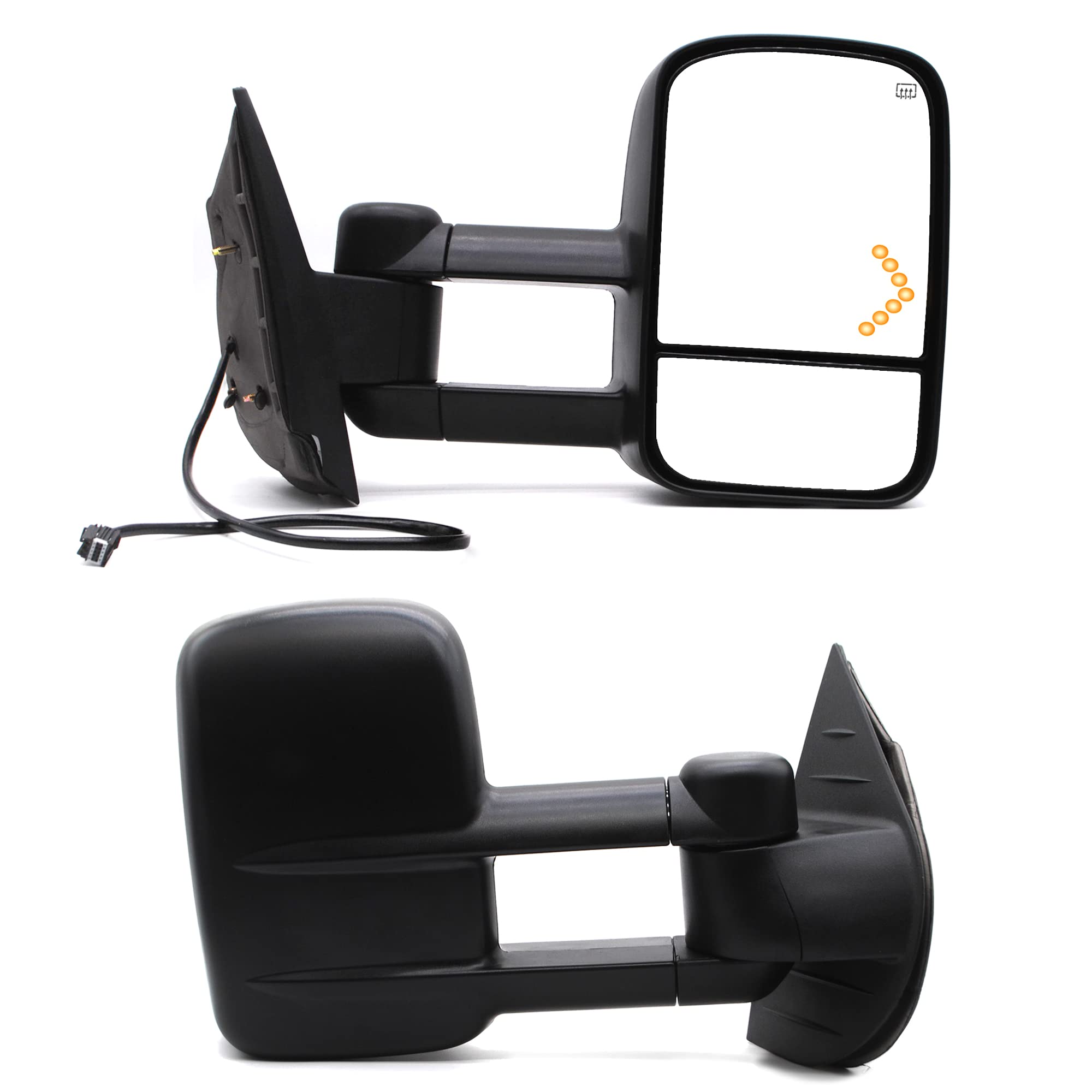 BOOLEE Power Heated Towing Mirrors for 2007-2014 Chevy Silverado 1500/2500/3500 & GMC Sierra/Yukon/Tahoe - Manual Telescopic Tow Mirrors with Arrow Turn Signal - Perfect for Towing, Camping & Off-Road Adventures (Pair, LH+RH)