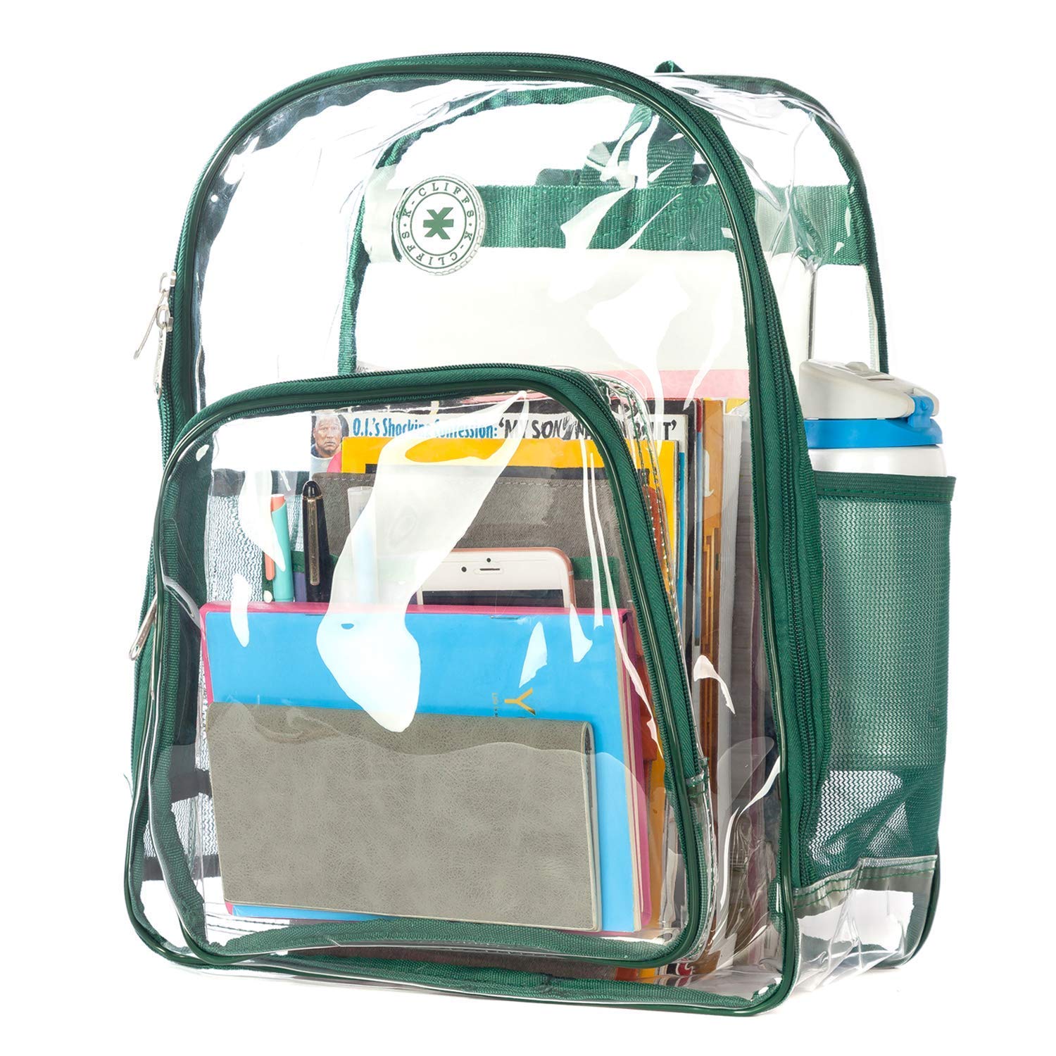 Heavy Duty Clear Backpack - Transparent School Bag with Large Capacity, See Through Security Work Bag for Students & Professionals | Perfect for School, Work, Travel & Stadium Events (Green)