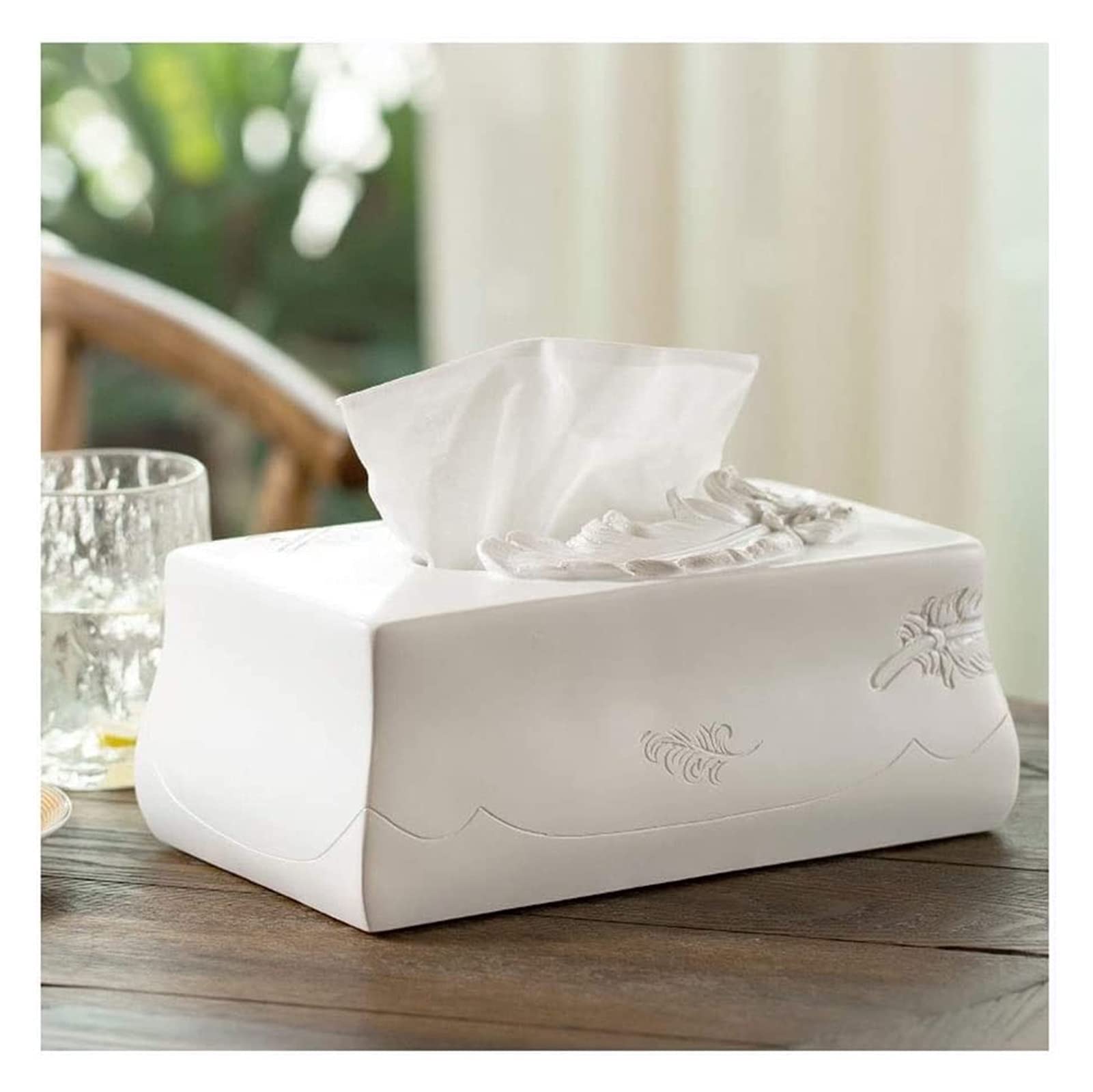 Feather Resin Tissue Box Cover - Rectangular Holder for Living Room & Bedroom