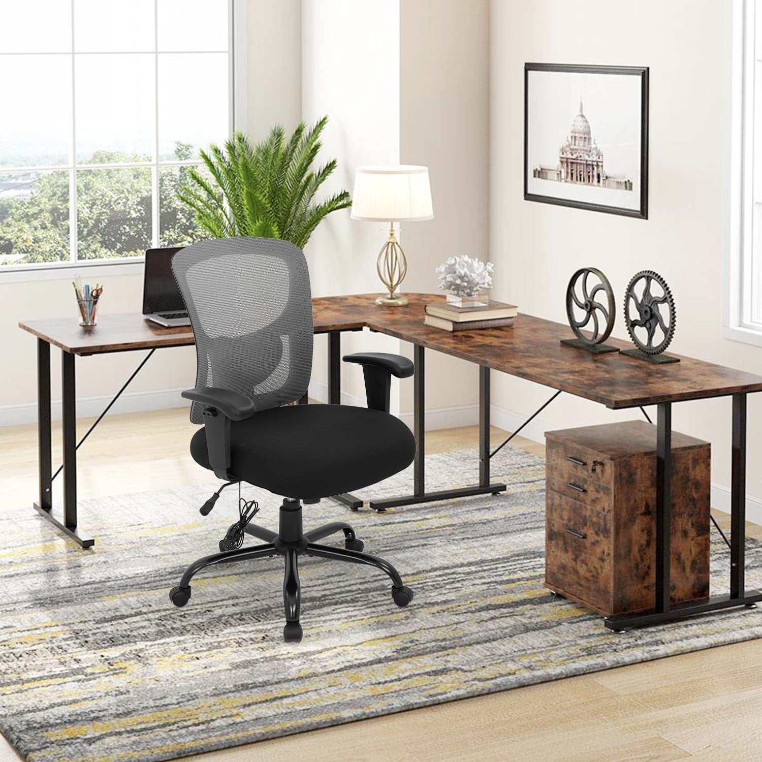 Big and Tall Office Chair 400lbs - Ergonomic Mesh Computer Desk Chair with Lumbar Support, Wide Seat & Adjustable Arms - High Back Executive Swivel Rolling Task Chair for Home Office (Grey) - Perfect for Long Work Hours & Heavy-Duty Use