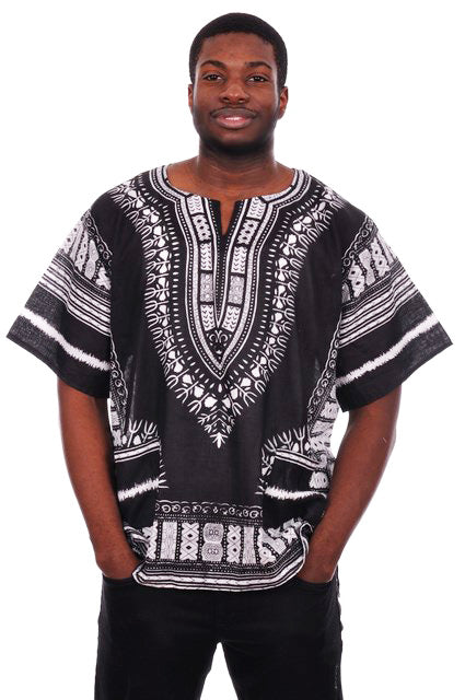 Stylish Black & White Traditional African Print Dashiki Shirt DP3578M for Men | Cultural Apparel, Afrocentric Fashion | Perfect for Festivals, Weddings & Cultural Celebrations