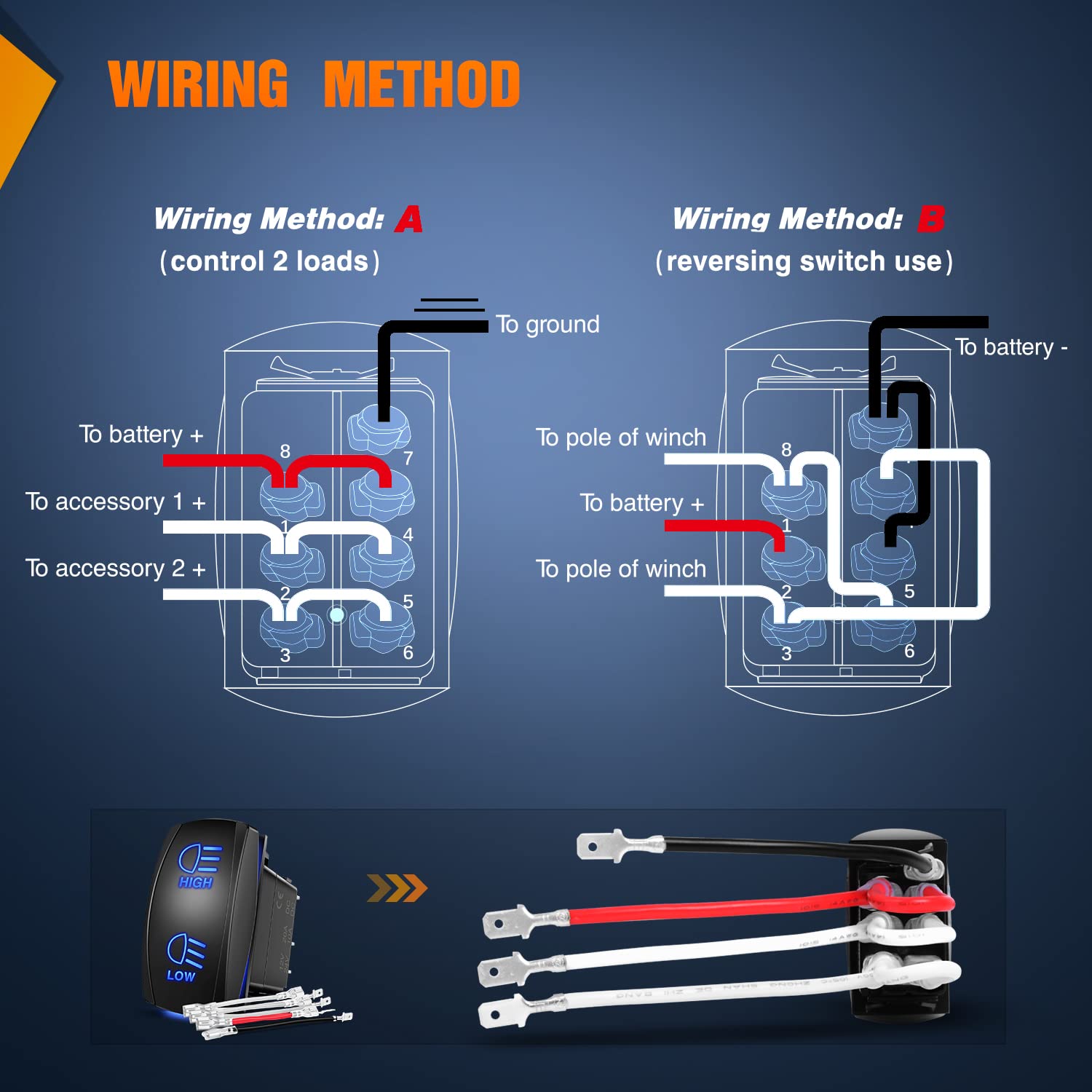 Nilight DPDT 7Pin Rocker Switch 12V/24V for Cars, Trucks & RVs - High/Low Beam Control