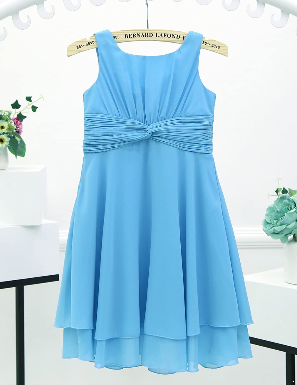 Girls Sleeveless Chiffon Flower Dress for Wedding Party Bridesmaid Prom - Elegant Pleated Layered Dress for Kids Special Occasions & Photo Shoots