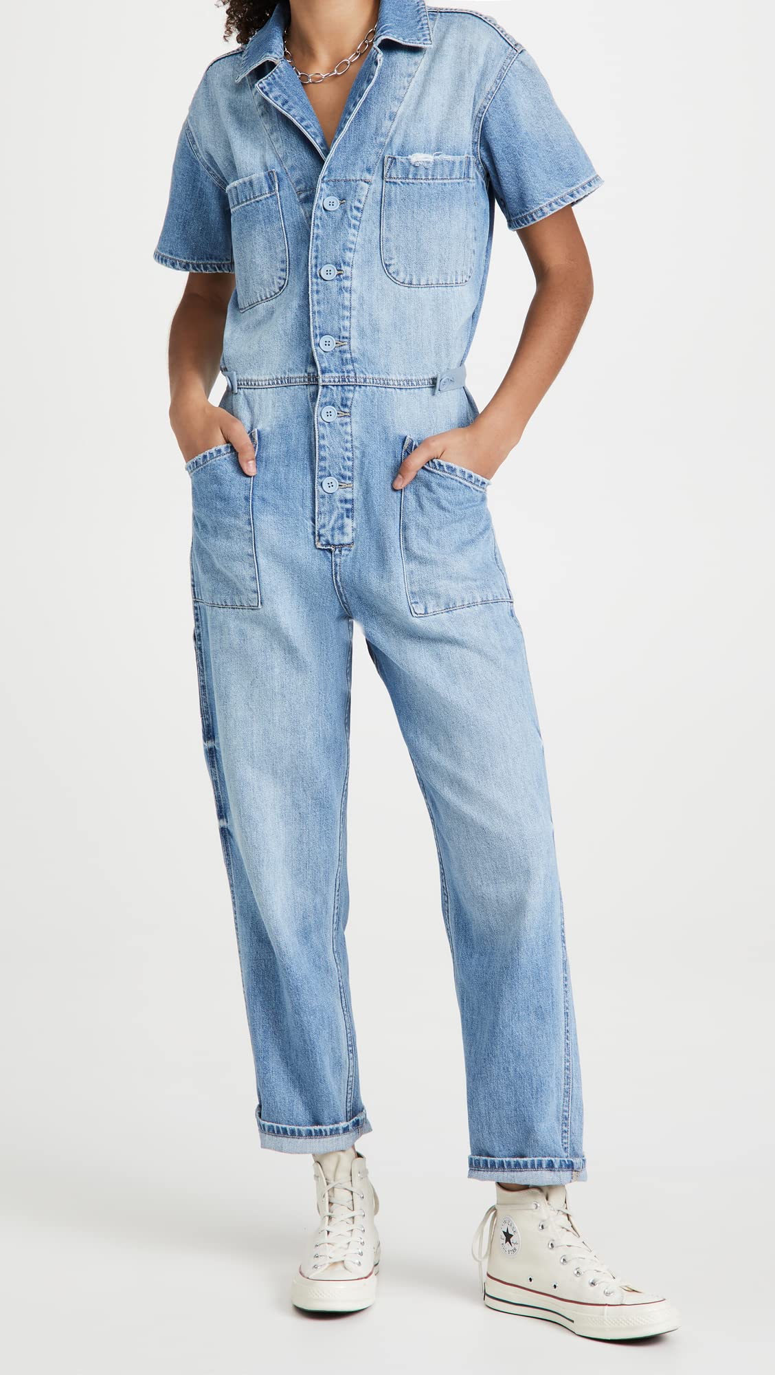 Women's Denim Jumpsuit - Pistola Grover Romper with Pockets | Casual Outfit for Streetwear, Summer Fashion & Everyday Wear