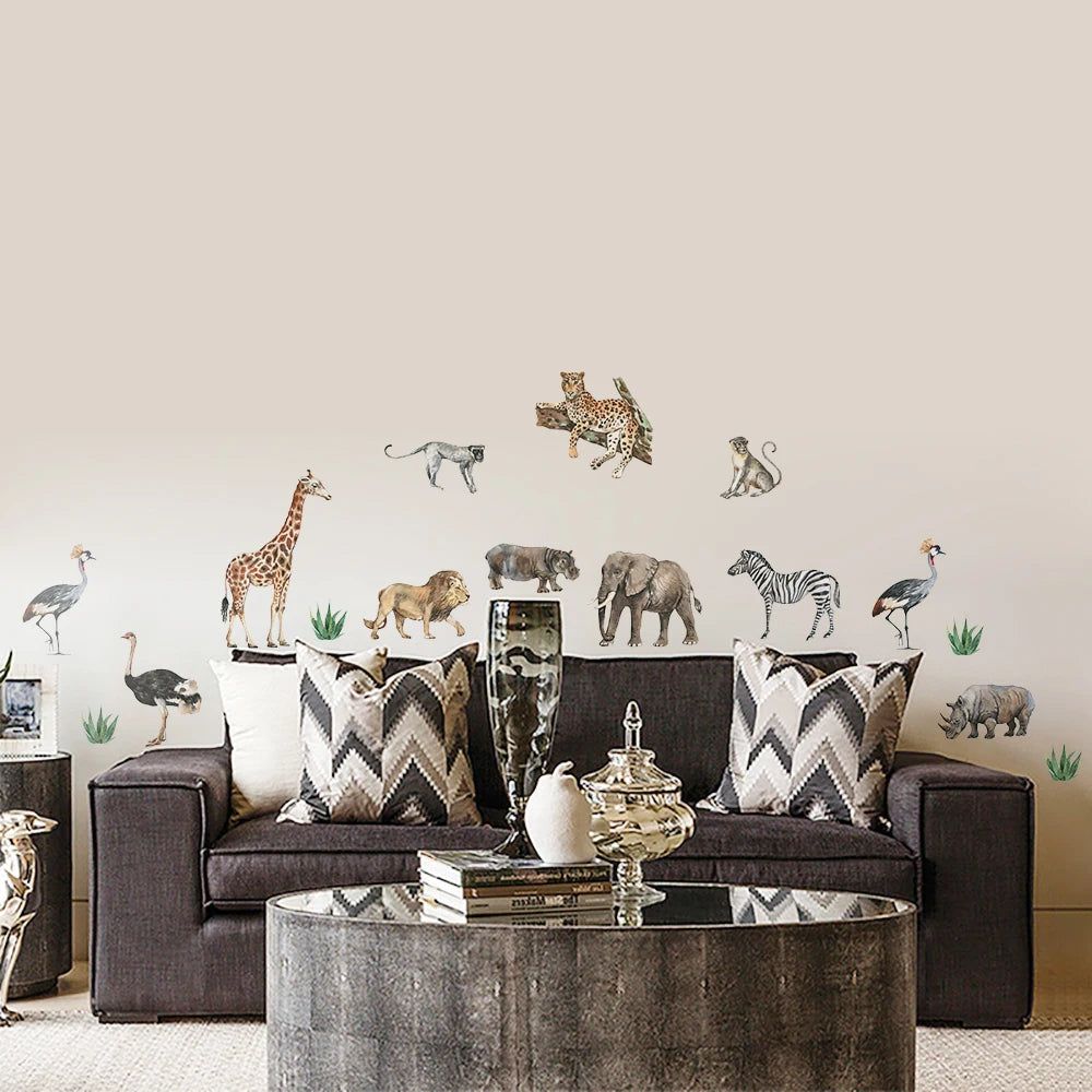 African Animal Wall Decals for Kids Room Nursery & Home Decor - Jungle Safari Themed Peel and Stick Wall Stickers for Bedroom, Playroom & Classroom Decorations