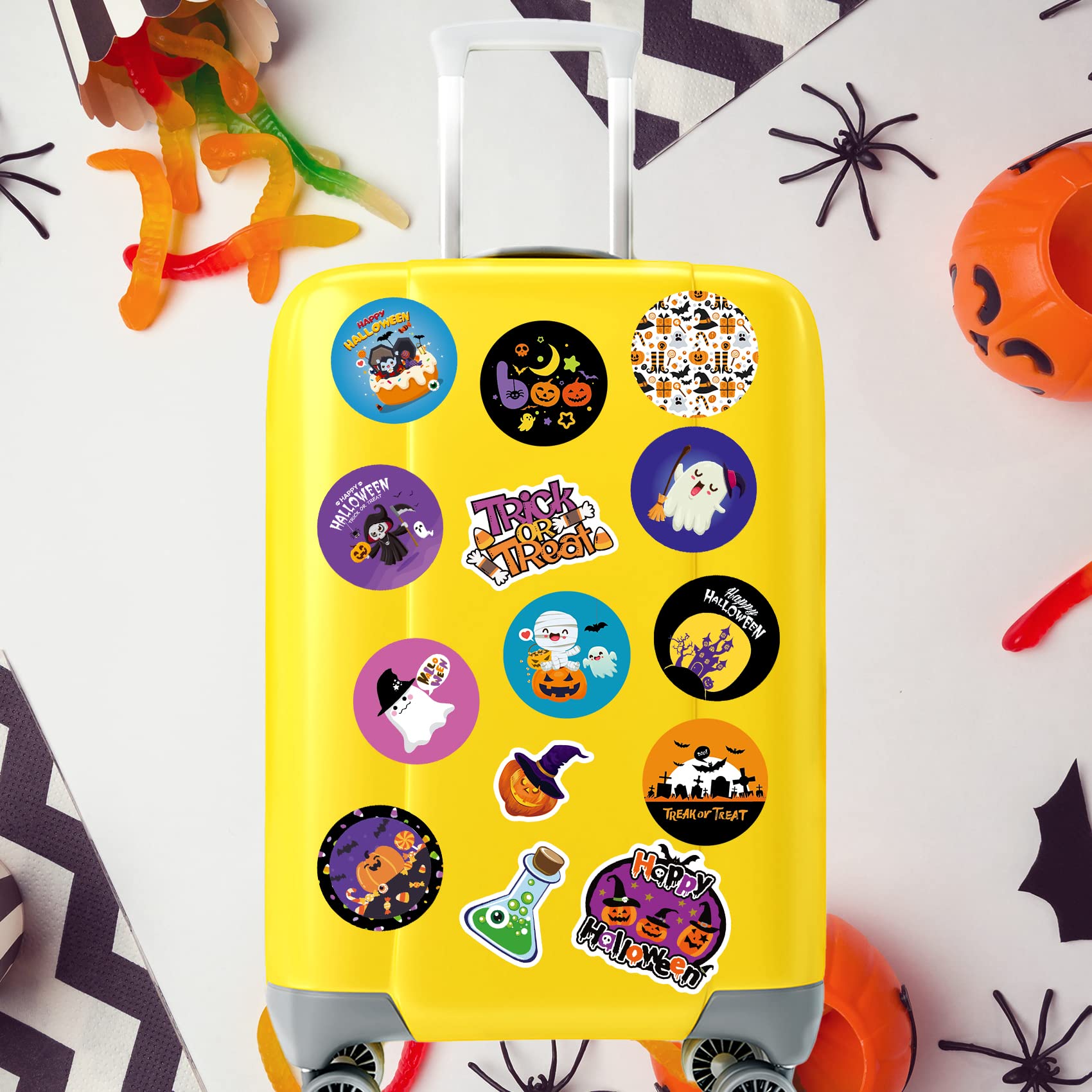 Funnlot Halloween Sticker Sheets - 32 Pack Round Halloween Stickers for Kids, Trick or Treat Stickers, Halloween Party Decorations - Perfect for Treat Bags, Pumpkin Decor, and Classroom Activities