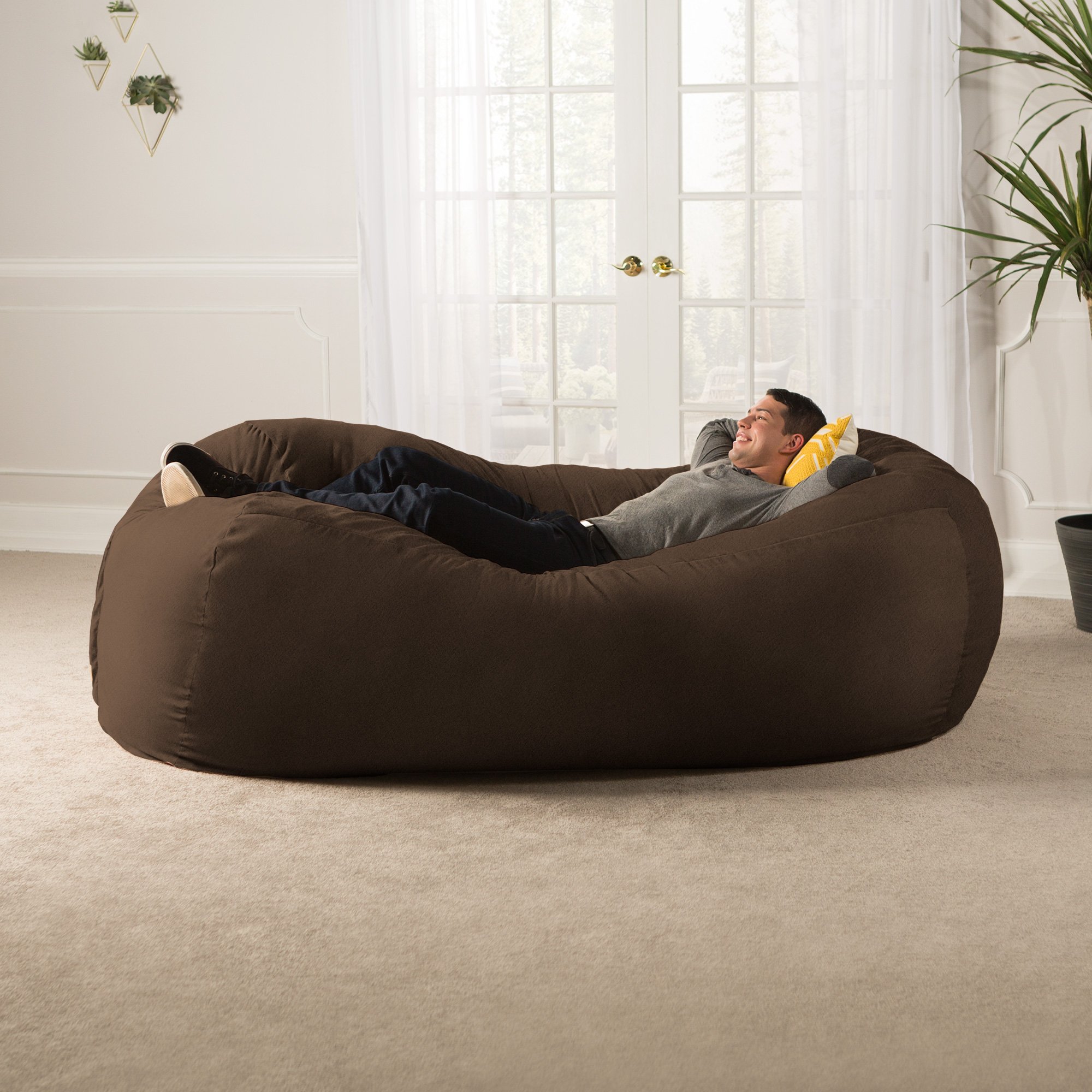 Jaxx 7 Foot Giant Bean Bag Sofa - Oversized Memory Foam Chair in Chocolate Brown | Perfect for Living Room, Game Room & Dorm Relaxation