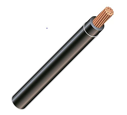Wirenco 2/0 AWG 19-Stranded THHN Black Copper Building Wire - 25 Feet Cut Length - Ideal for Residential & Commercial Electrical Wiring Projects