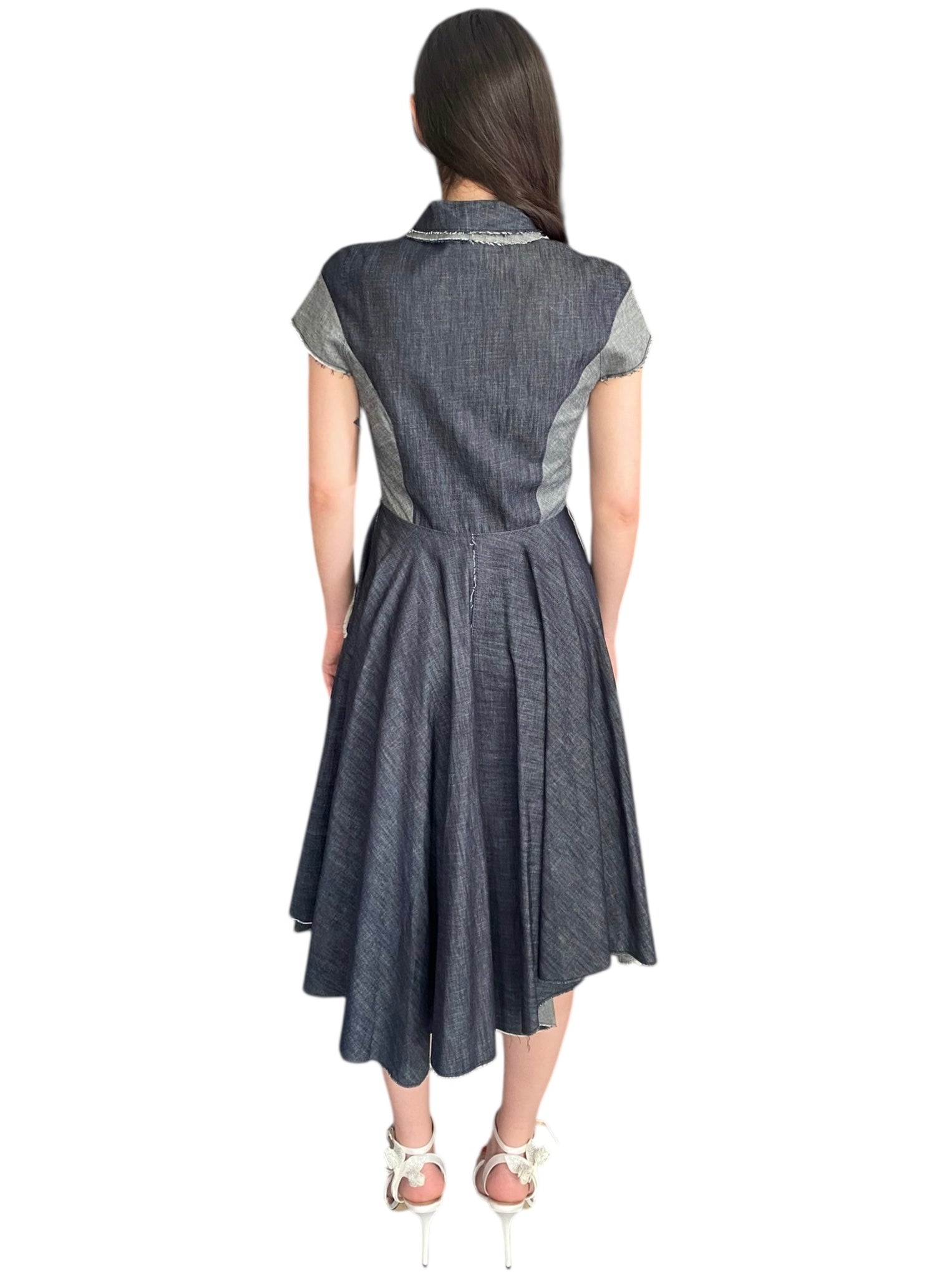 Bottega Veneta Denim Panel Asymmetrical Sequin Embellished Dress - Size IT40 / S | Luxury Designer Party Dress for Women | Perfect for Cocktail Parties, Weddings & Special Occasions