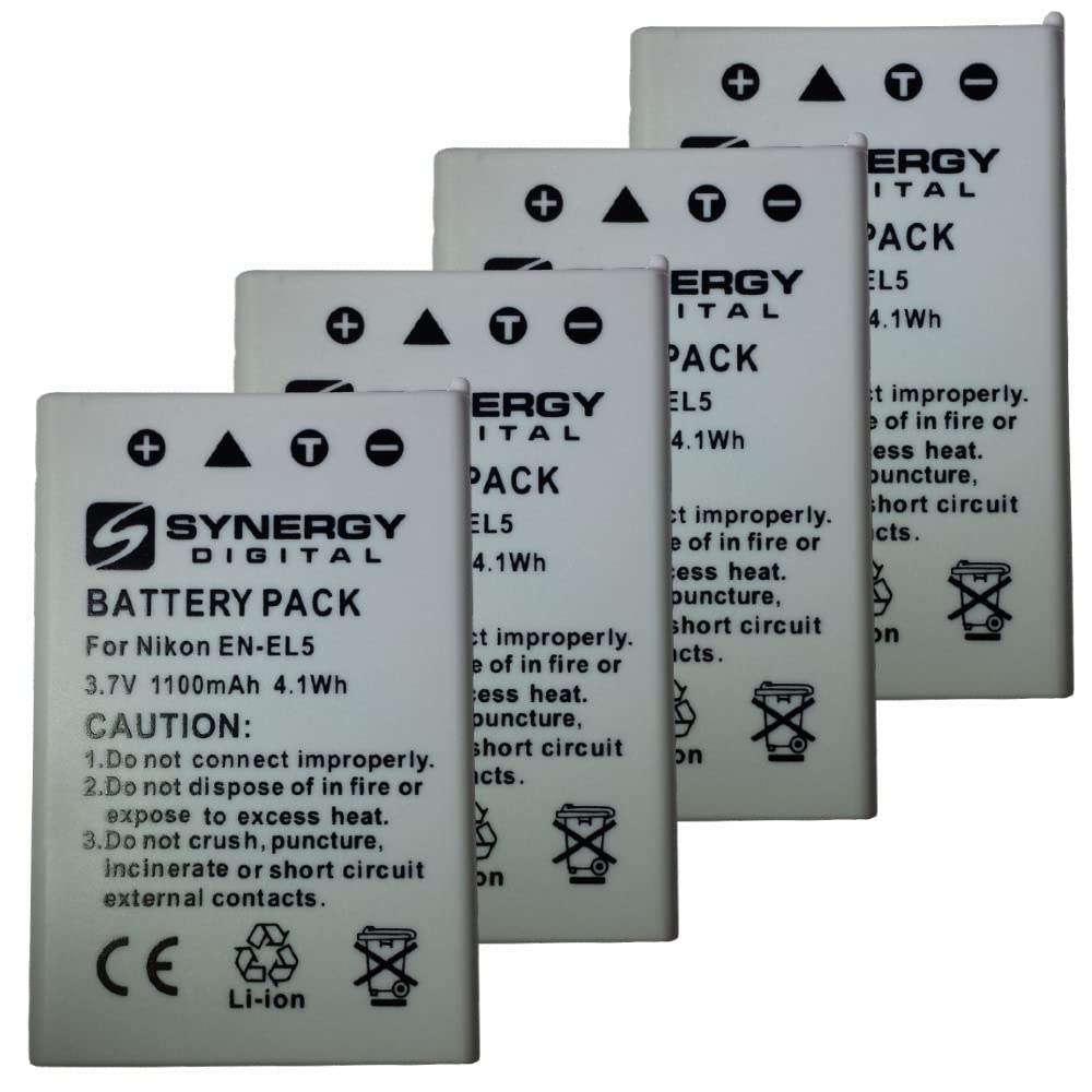 Synergy EN-EL5 Replacement Batteries for Nikon P520 Digital Camera - 4-Pack Li-ion 3.7V 1100mAh - Compatible with Nikon EN-EL5 - Perfect for Travel Photography, Vlogging & Extended Shooting Sessions