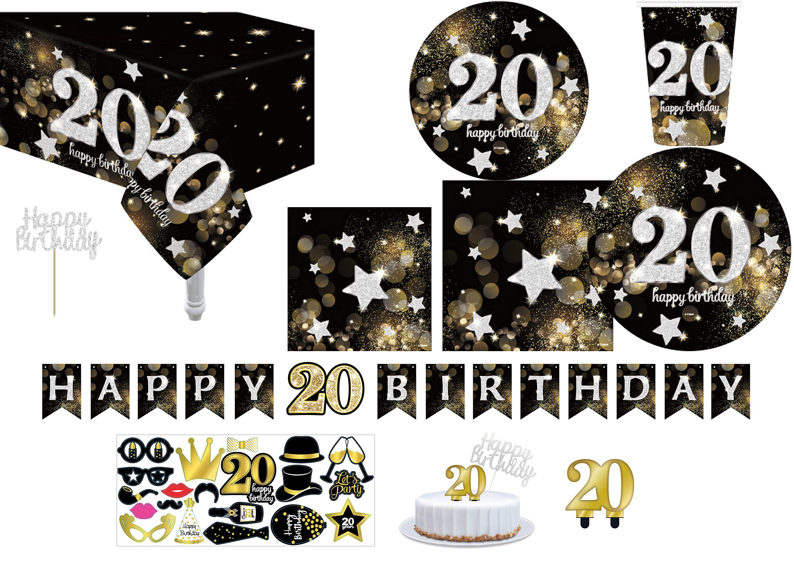 **Happy 20th Birthday Party Supplies Set - 9