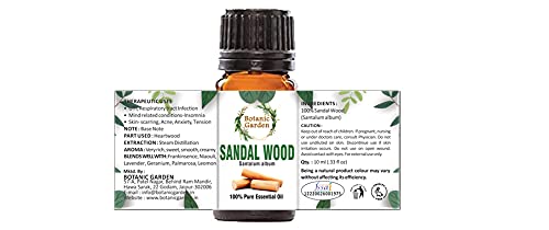 Botanic Garden Sandalwood Essential Oil with Carom, Linseed & Prunus Dulcis Extracts - 10ml Pure Aromatherapy Oil for Relaxation, Massage & Diffuser Use
