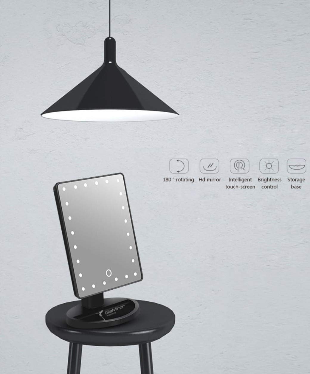 Professional LED Makeup Mirror with Adjustable Lights - 360° Rotating Vanity Mirror with Touch Control & Dimmable Brightness for Perfect Makeup Application, Skincare, and Hair Styling at Home or Salon