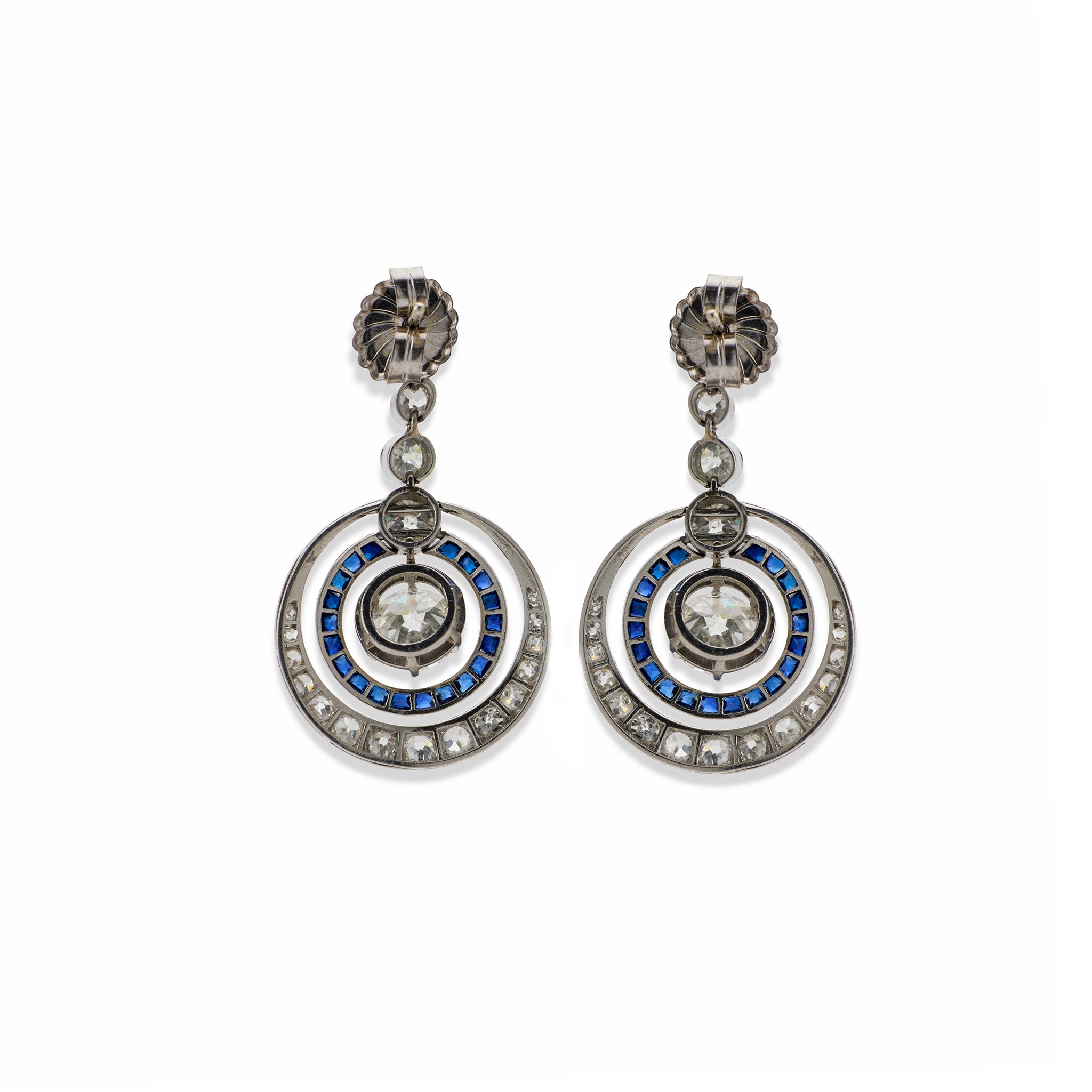 Art Deco Diamond and Sapphire Earrings for Women - Vintage Style 14K White Gold Dangle Earrings - Perfect for Weddings, Parties & Special Occasions