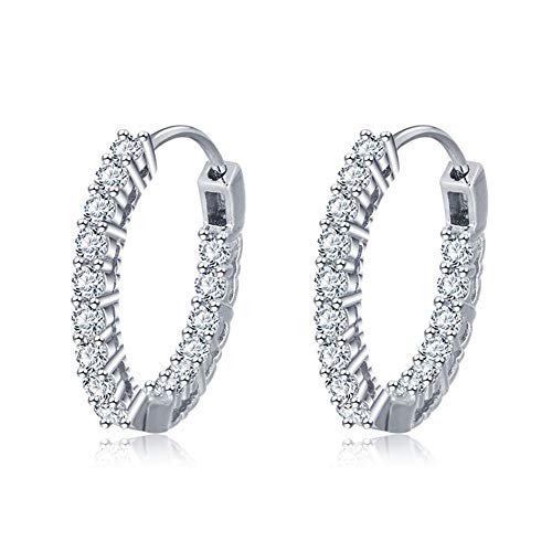 Jeulia Classic Sterling Silver Hoop Earrings with Cubic Zirconia - White Gold Plated Rhinestone Jewelry for Women & Girls | Perfect Gift for Love Party, Women's Day & Everyday Wear