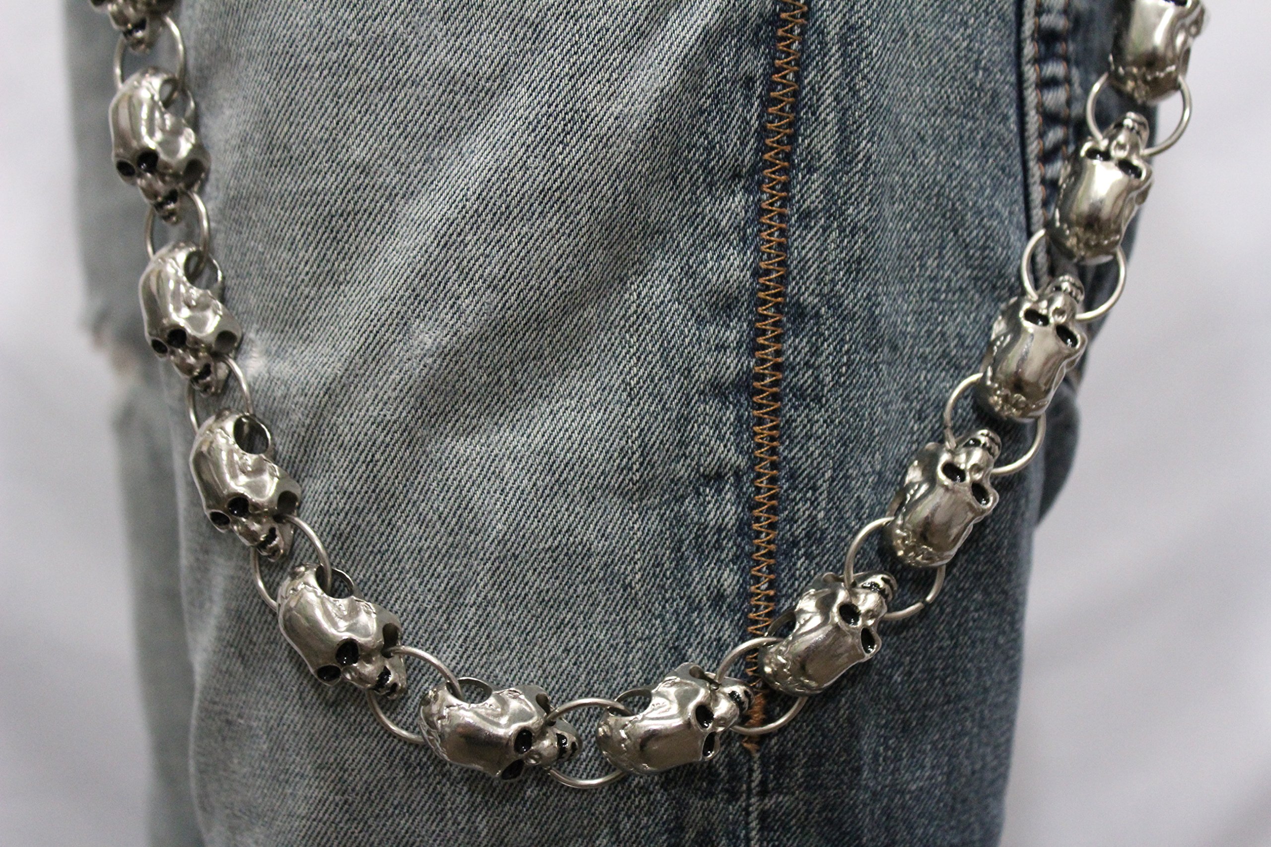 TFJ Men's Punk Rock Biker Wallet Chain with Big Skull Skeleton Bones - Silver Keychain for Motorcycle Enthusiasts & Rock Music Fans - Perfect for Biker Gear, Concerts & Gothic Fashion Accessories