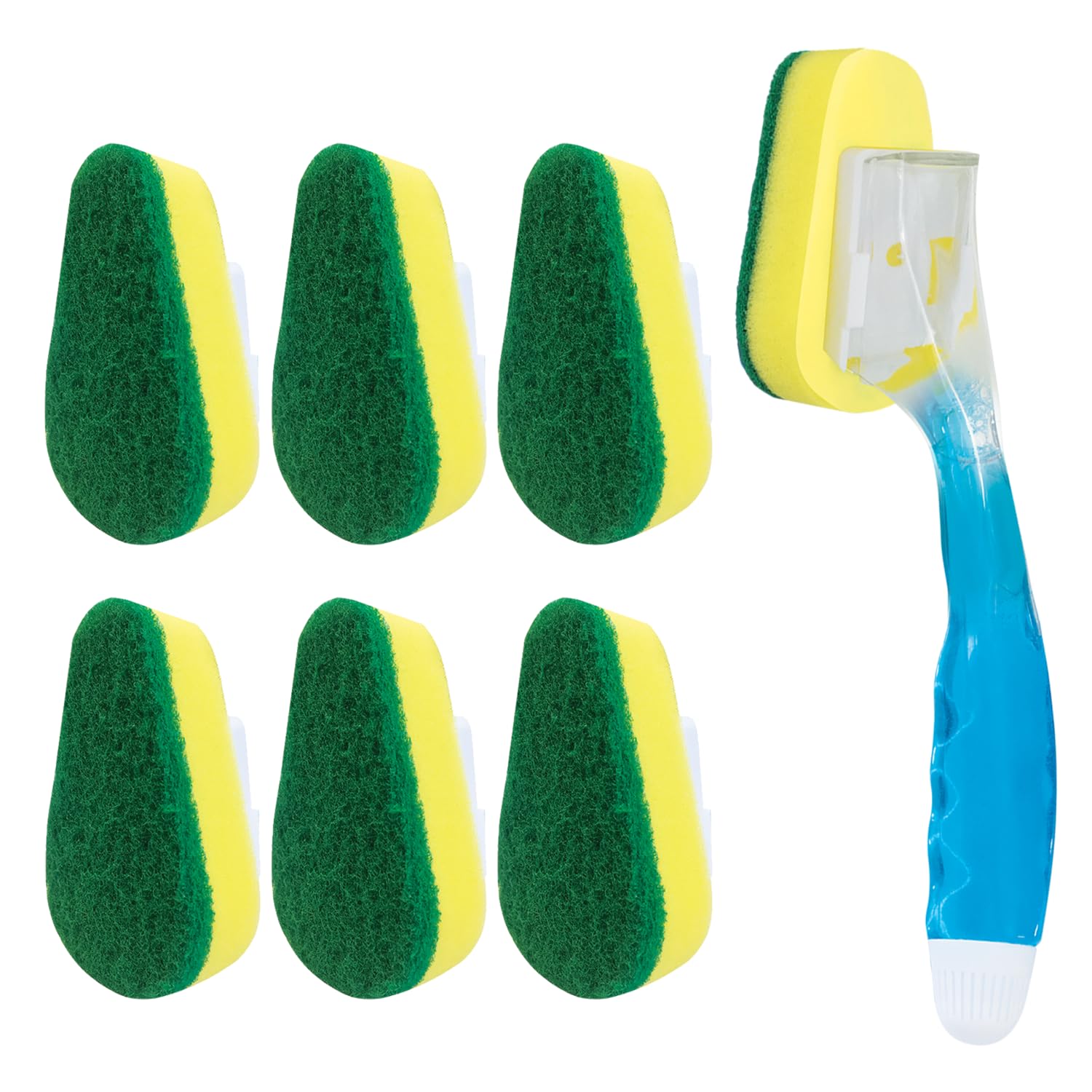 Refillable Dish Wand Soap Dispenser with Super Absorbent Sponge Scrubber - No Leak Cleaning Brush for Dishes, Sinks & Cookware (1 Brush + 6 Refills) - Perfect for Kitchen Cleaning & Dishwashing Tasks