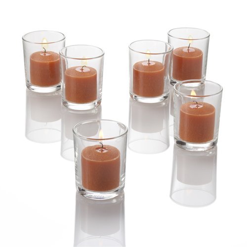 Richland Set of 12 Orange Citrus Scented Votive Candles with 12 Clear Glass Holders - Perfect for Weddings, Spa Relaxation & Home Decor