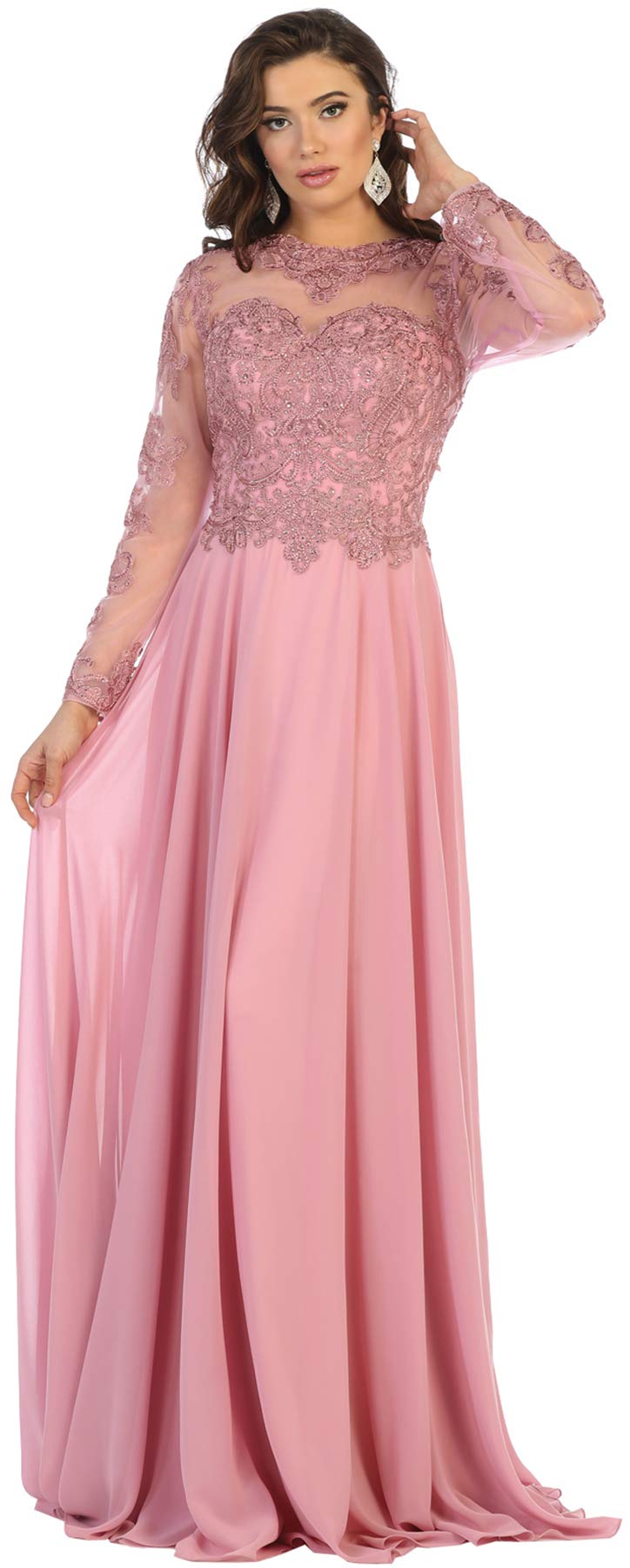 Elegant Long Sleeve Embroidered Evening Gown for Women - Formal Dresses for Prom, Wedding & Special Occasions