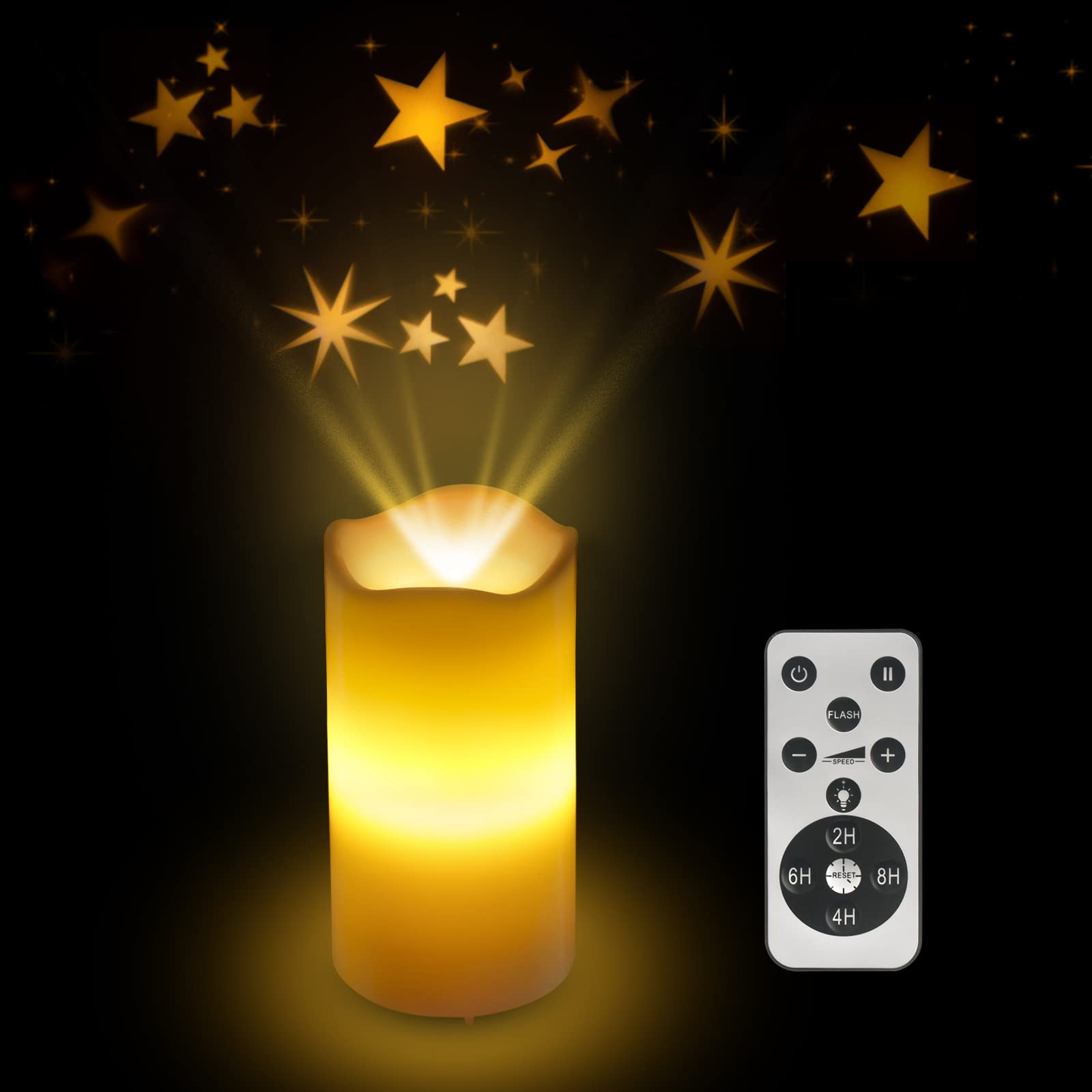 XingsLight Flameless LED Candles with Star Projector - Battery Operated Night Light with Remote & Timer - Romantic Home Decor for Bedroom, Wedding, Party & Relaxation