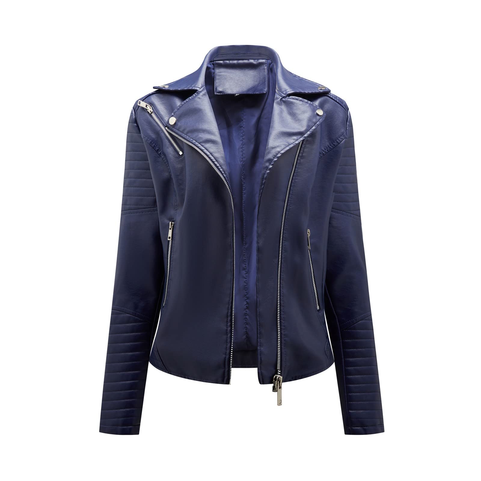 AMTF Women's Faux Leather Baseball Jacket - Soft Loose Fit Zippered Casual Coat with Pockets | Perfect for Motorcycle Riding, Hiking & Outdoor Activities