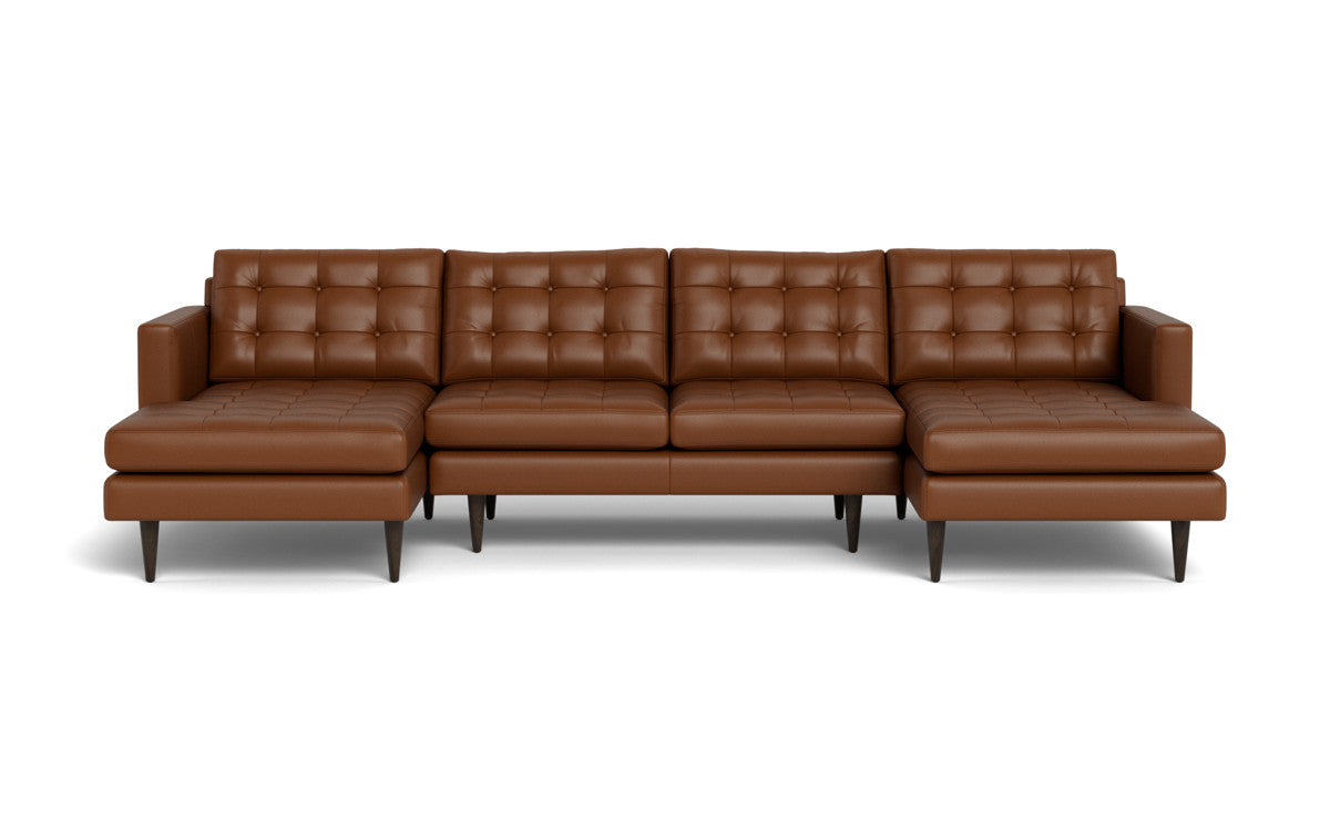 Wallace 126 Genuine Leather Double Chaise U-Shaped Sectional Sofa - Modern Living Room Furniture for Home Theater & Family Gatherings
