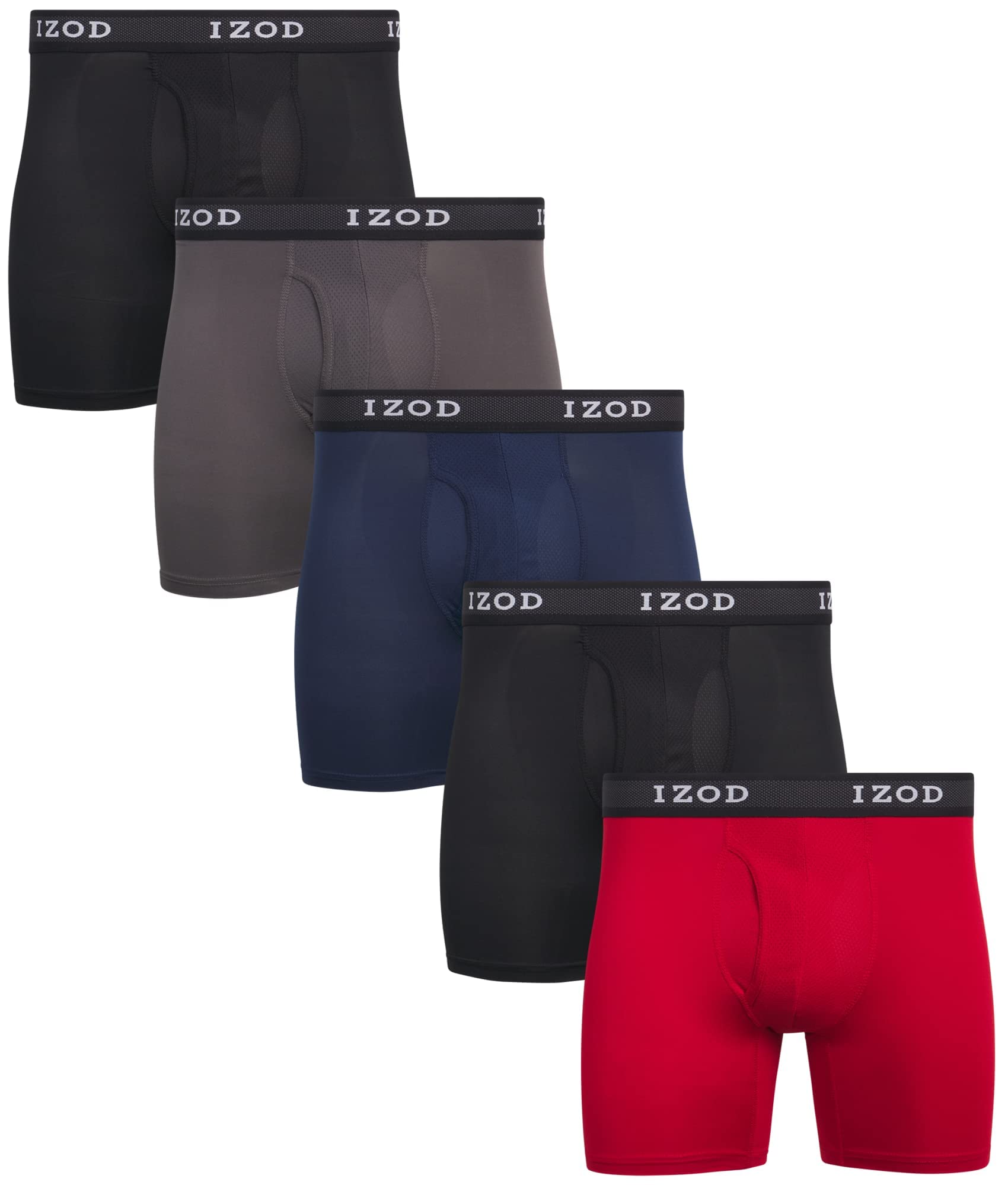 IZOD Men's Performance Boxer Briefs 5-Pack - Breathable Mesh Pouch Underwear for Active Lifestyle | Gym, Workout & Everyday Comfort