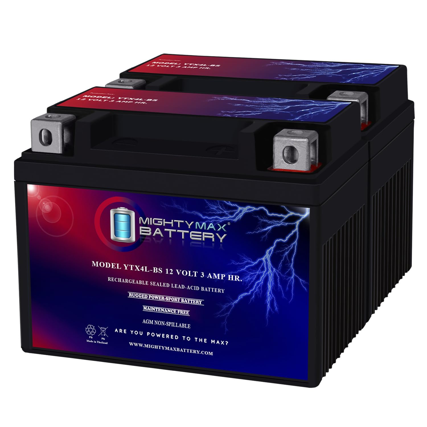 Mighty Max YTX4L-BS 12V 3.5Ah SLA Battery - 2 Pack Replacement for ExpertPower ETX4L-BS, ETX4L BS - Perfect for Motorcycles, ATVs, Scooters & Power Sports Vehicles
