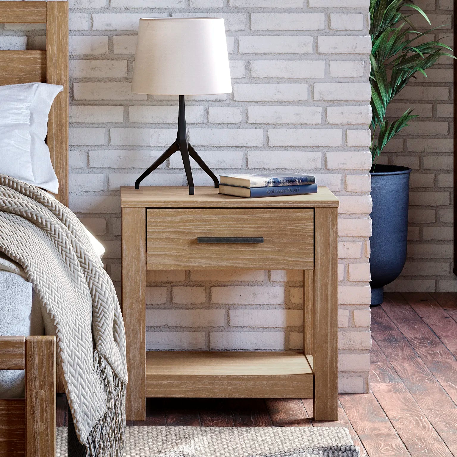 Modern One Drawer Nightstand - Slim Bedside Table with Storage for Small Spaces - Perfect for Bedrooms, Apartments & Dorms