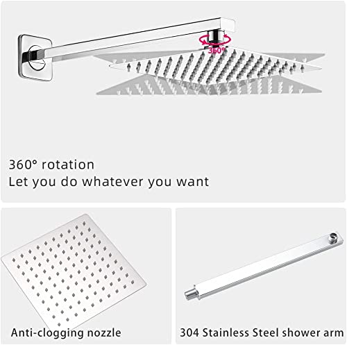 Luxury Polished Chrome Single Handle Wall Mounted Shower Faucet Set with Rain Shower Head & Tub Spout - Complete Bathroom Shower System with Rough-in Valve for Modern Home Spa Experience