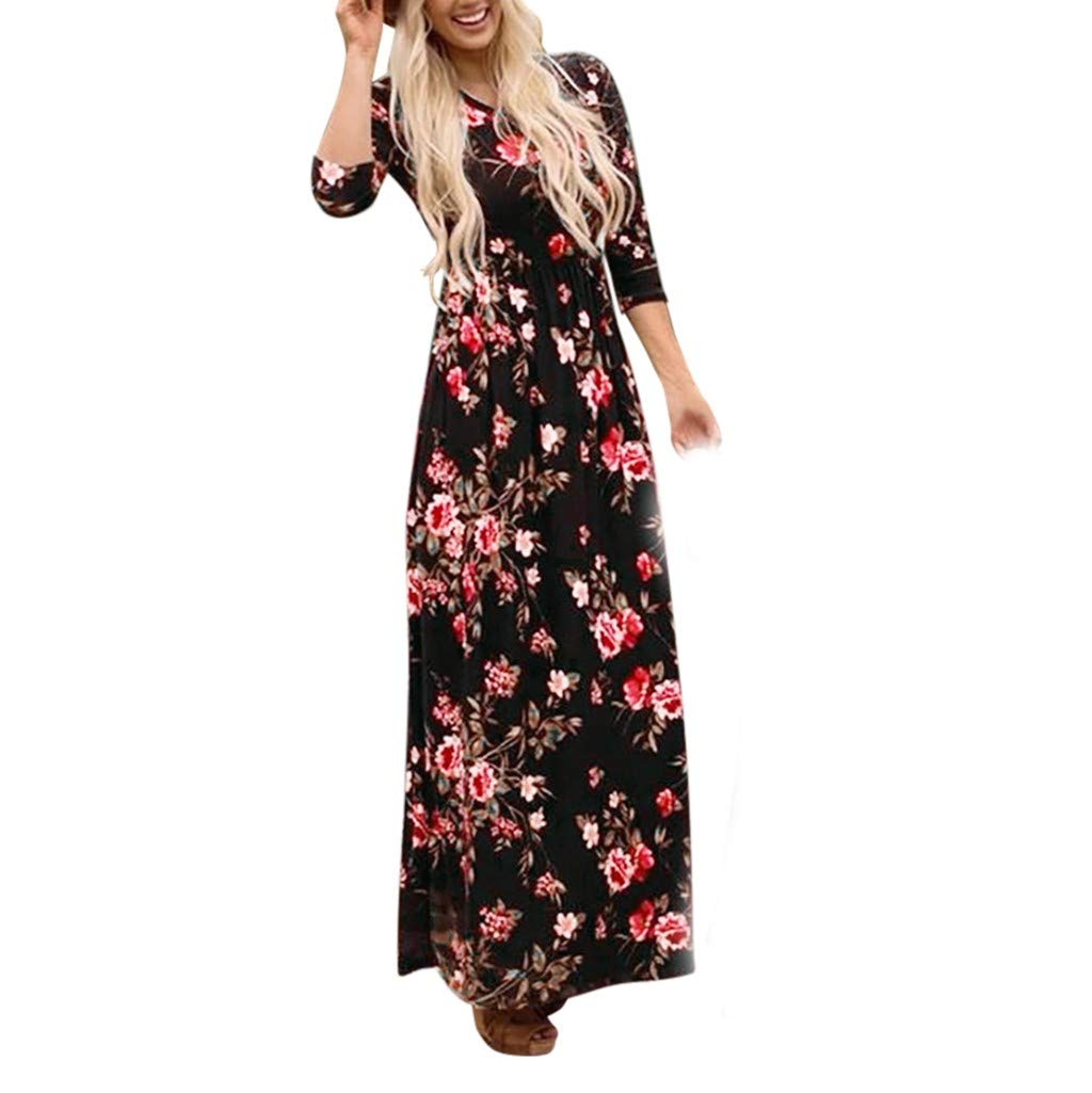 Floral Print 3/4 Sleeve Mother-Daughter Matching Dresses | Women's Casual Family Outfits for Special Occasions & Photo Shoots