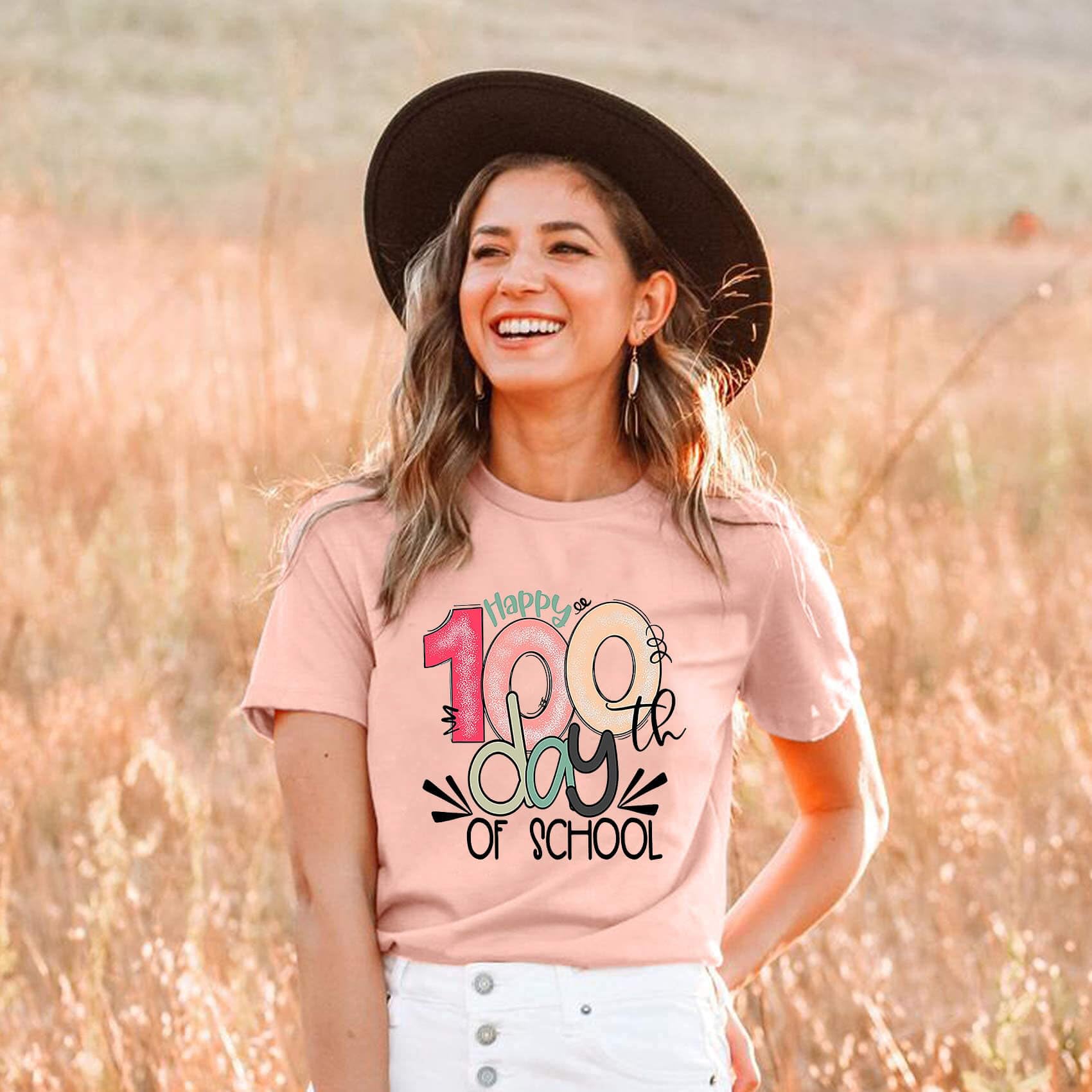 FYAPHION 100 Days of School Shirt for Women & Teachers - Happy 100th Day Celebration T-Shirt - Perfect Teacher Appreciation Gift for Classroom Milestones & School Events