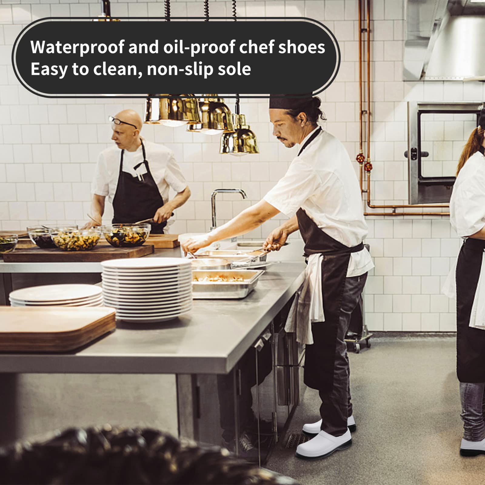 Mnplciea Professional Chef Shoes for Men - Oil Resistant Waterproof Safety Work Shoes with Non-Slip Sole - Ideal for Nurses, Gardeners & Kitchen Staff - Perfect for Indoor & Outdoor Use in Restaurants, Hospitals & Landscaping