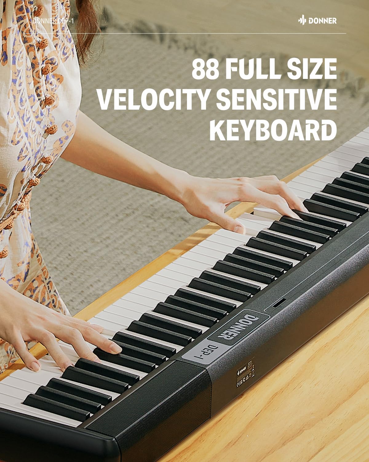 Donner DEP-1 88-Key Weighted Digital Piano for Beginners - Full-Size Portable Electric Keyboard with Velocity-Sensitive Keys, Stand, Sustain Pedal, Carrying Case & Stickers - Perfect for Home Practice, Music Lessons & Live Performances