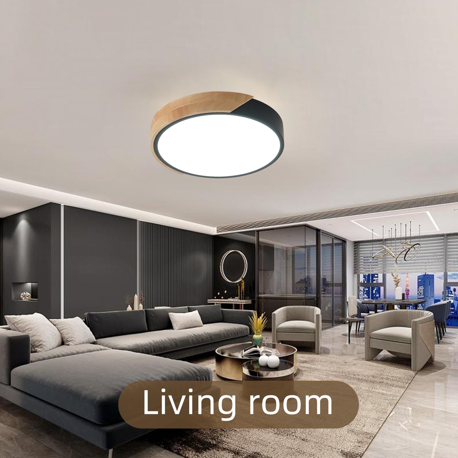 Modern LED Ceiling Light Fixtures - 2 Pack Wood Flush Mount Lights, 6000K Daylight White, 11.8 Inch Round - Energy Saving Kitchen, Bedroom, Hallway, Laundry Room Lighting (Black) | Perfect for Home, Office and Commercial Spaces