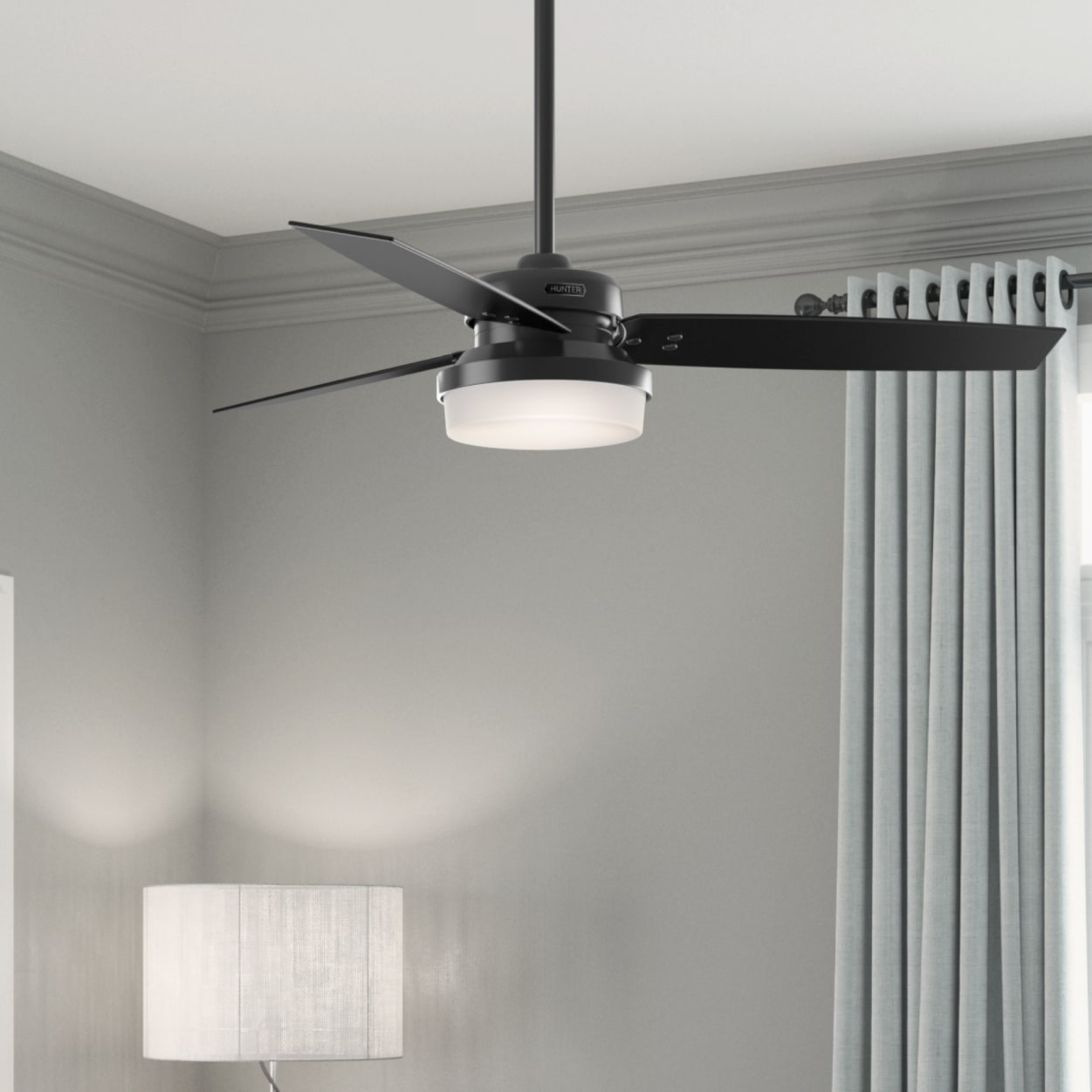 Hunter 52 Inch Sentinel Matte Black Ceiling Fan with Remote Control - Energy Efficient Indoor/Outdoor Cooling for Living Room, Bedroom, Patio & Covered Porch