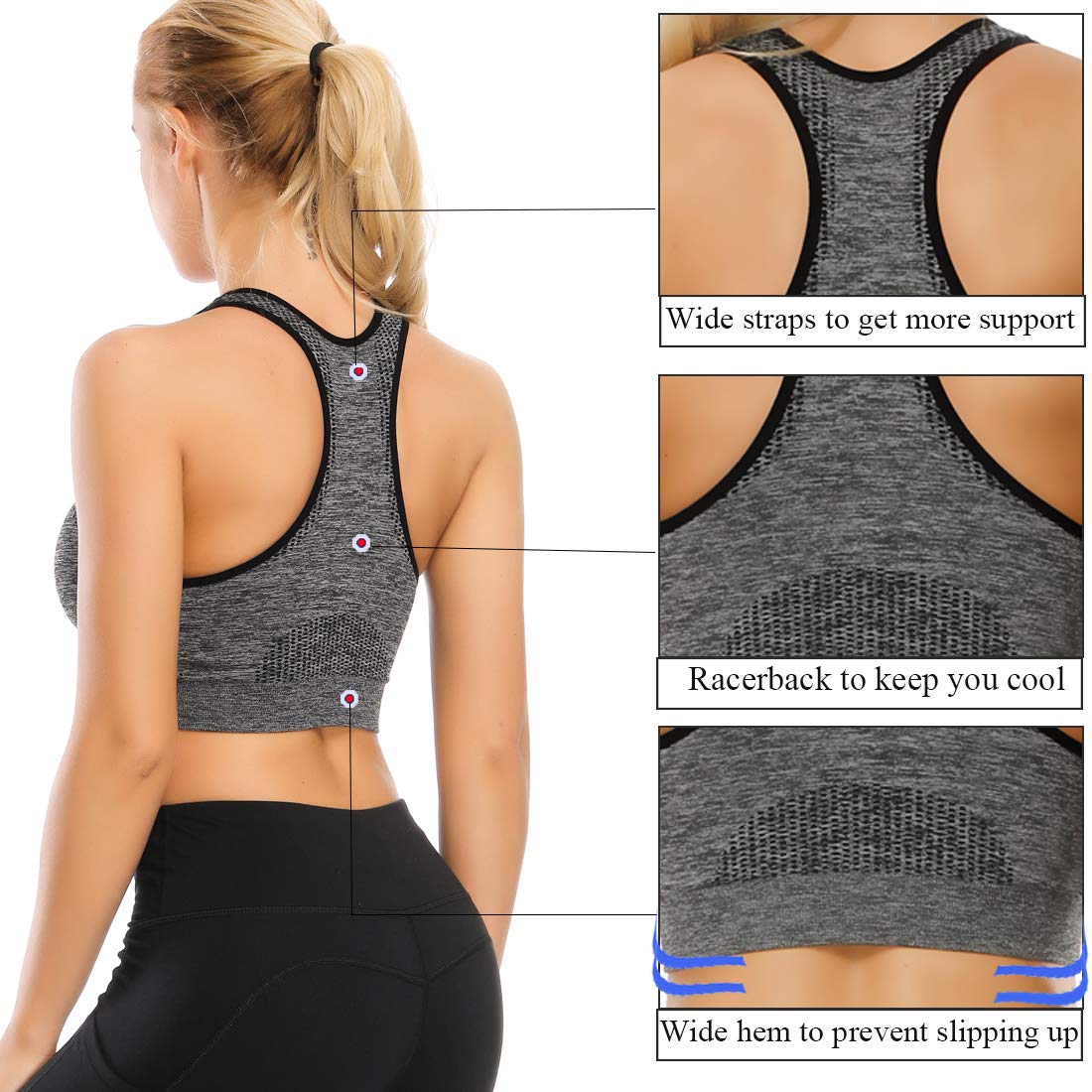 TOBWIZU Women's Medium Support Sports Bras with Pocket - Yoga, Gym & Workout Activewear for Running, Training & Fitness Activities
