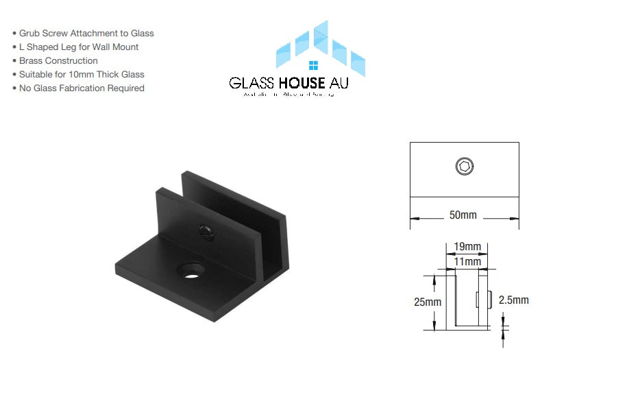 Perth Series Frameless Shower Screen Wall Bracket with Leg - No Drill Clamp for 10mm Glass in Polished Brass | Square Design for Modern Bathrooms & Spa Showers