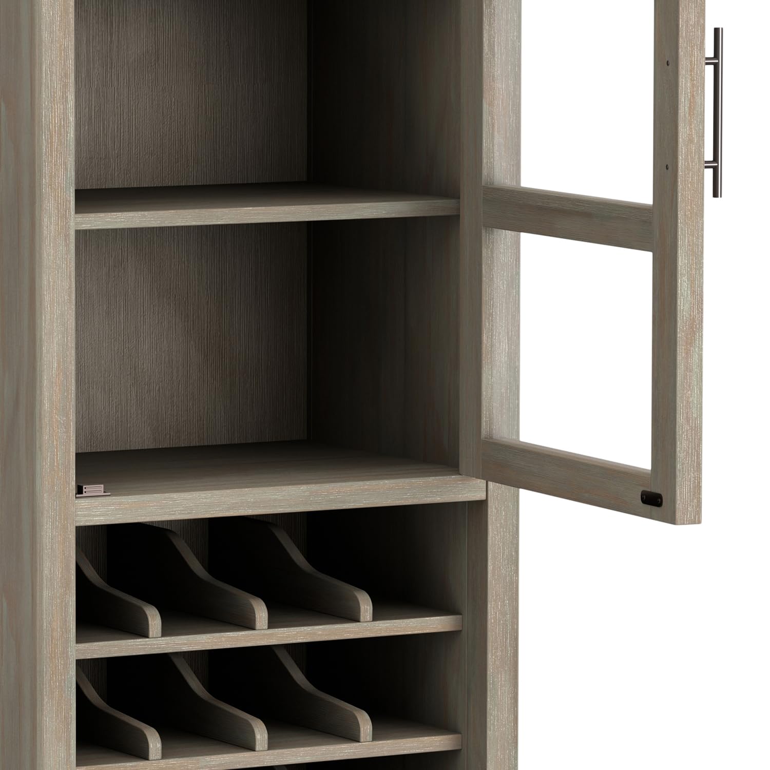 SIMPLIHOME Avalon 12-Bottle Solid Wood Wine Rack Cabinet - 23 Inch Wide Contemporary Storage for Wine Bottles in Distressed Grey Finish | Perfect for Living Room, Dining Room, Kitchen & Home Bar Decor