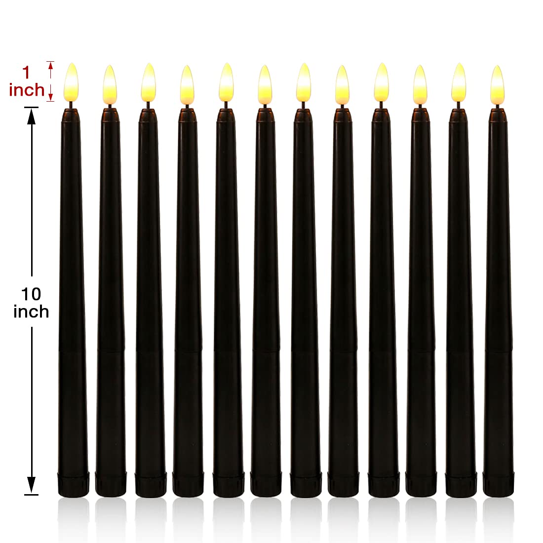 Black Halloween Flameless Taper Candles with Remote Timer - Set of 12 Flickering Battery LED Candlesticks for Spooky Decor, Haunted Houses & Gothic Weddings